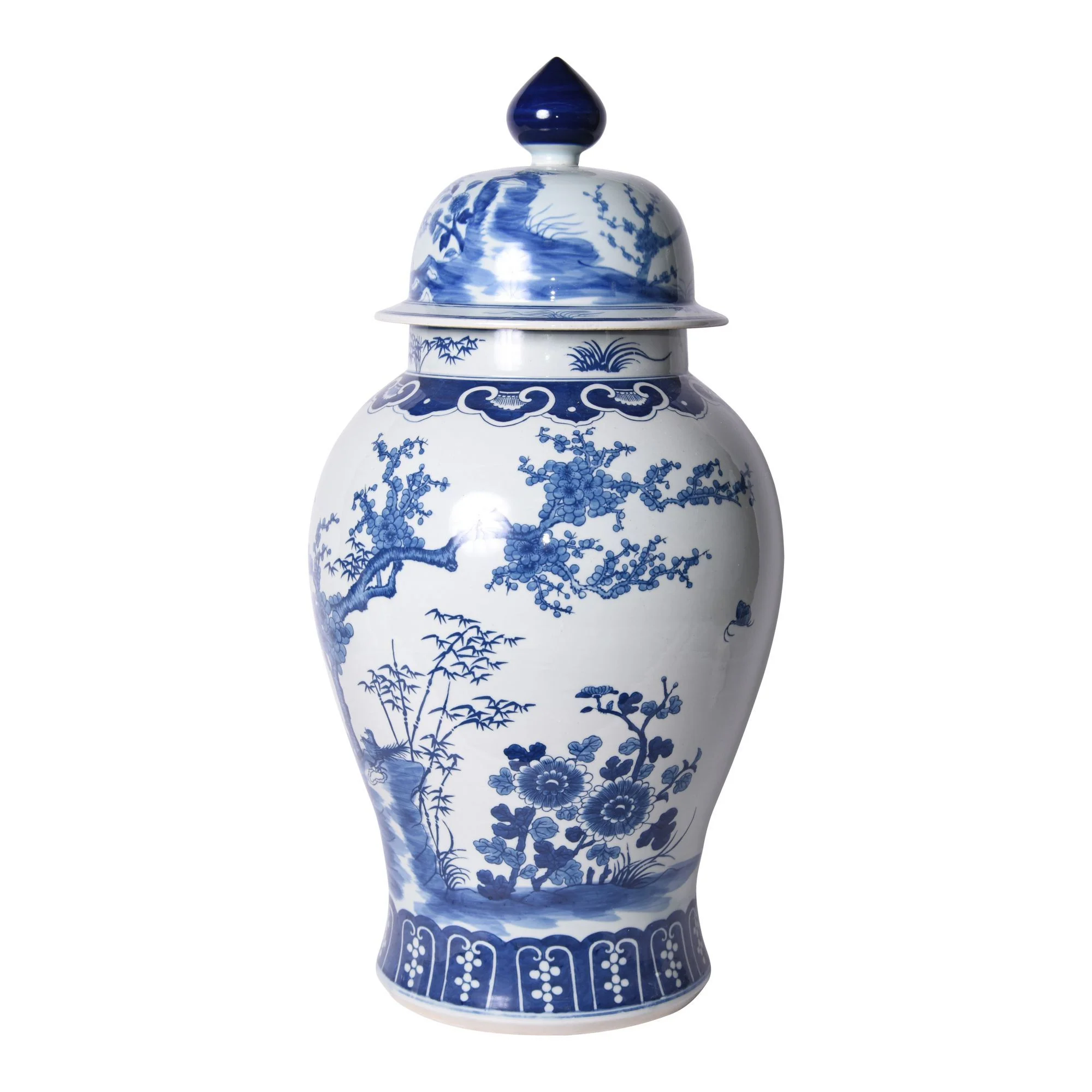 Legend of Asia Blue And White Porcelain Four Season Plants Large Temple Jar