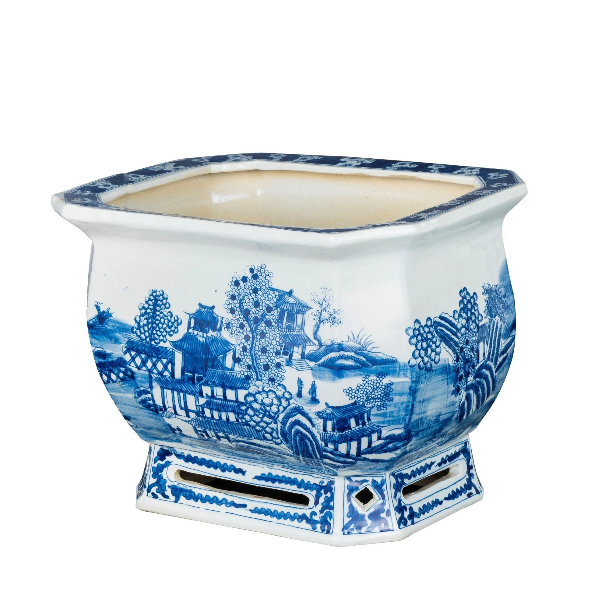 Legend of Asia Blue And White Porcelain Landscape Foot Bath
