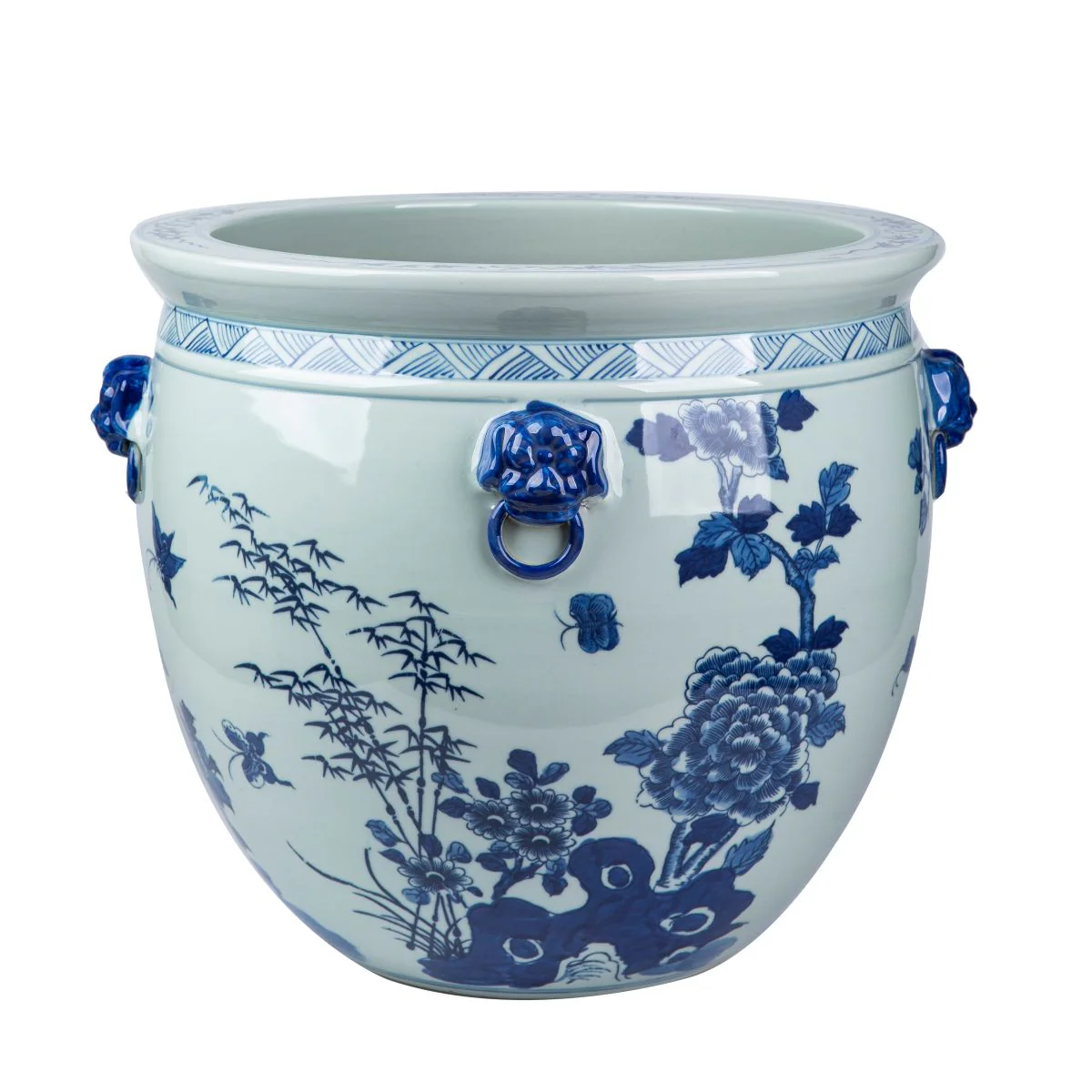 Legend of Asia Blue And White Porcelain Magnolia Pheasant Planter Lion Handle - Image 2