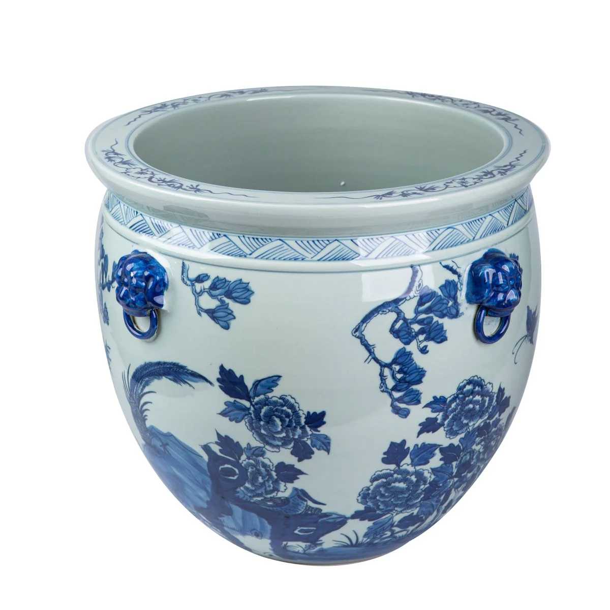 Legend of Asia Blue And White Porcelain Magnolia Pheasant Planter Lion Handle - Image 3