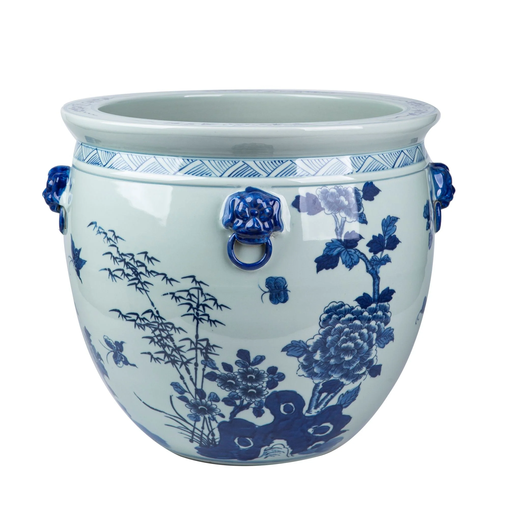 Legend of Asia Blue And White Porcelain Magnolia Pheasant Planter Lion Handle - Image 7