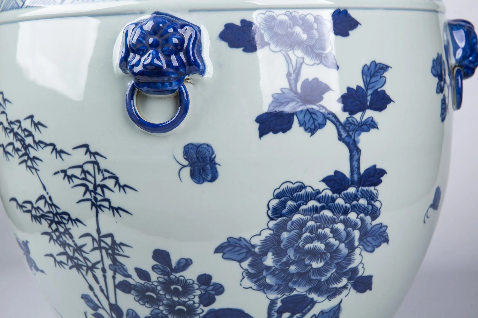 Legend of Asia Blue And White Porcelain Magnolia Pheasant Planter Lion Handle - Image 9