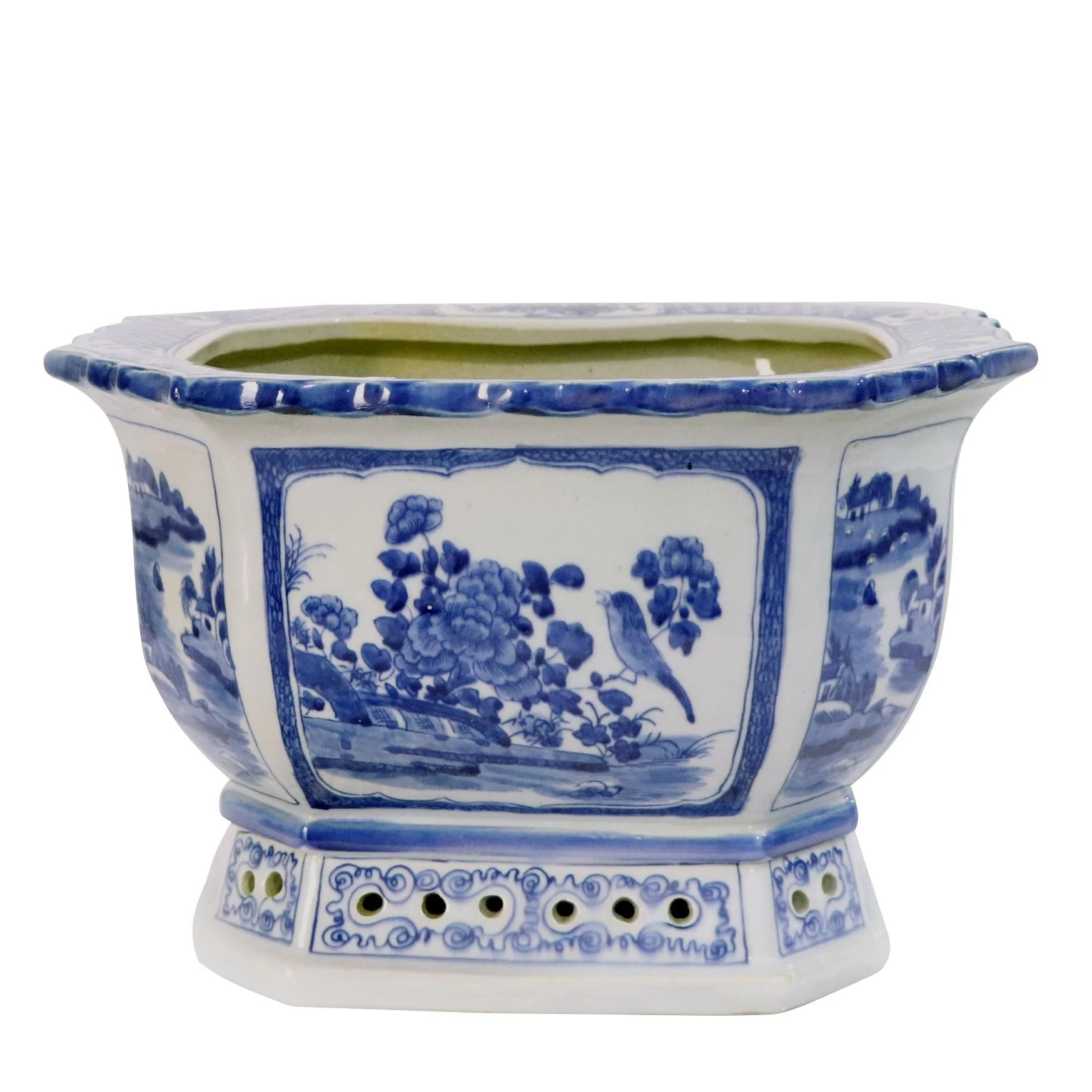 Legend of Asia Blue And White Porcelain Octagonal Foot Bath Floral Brid