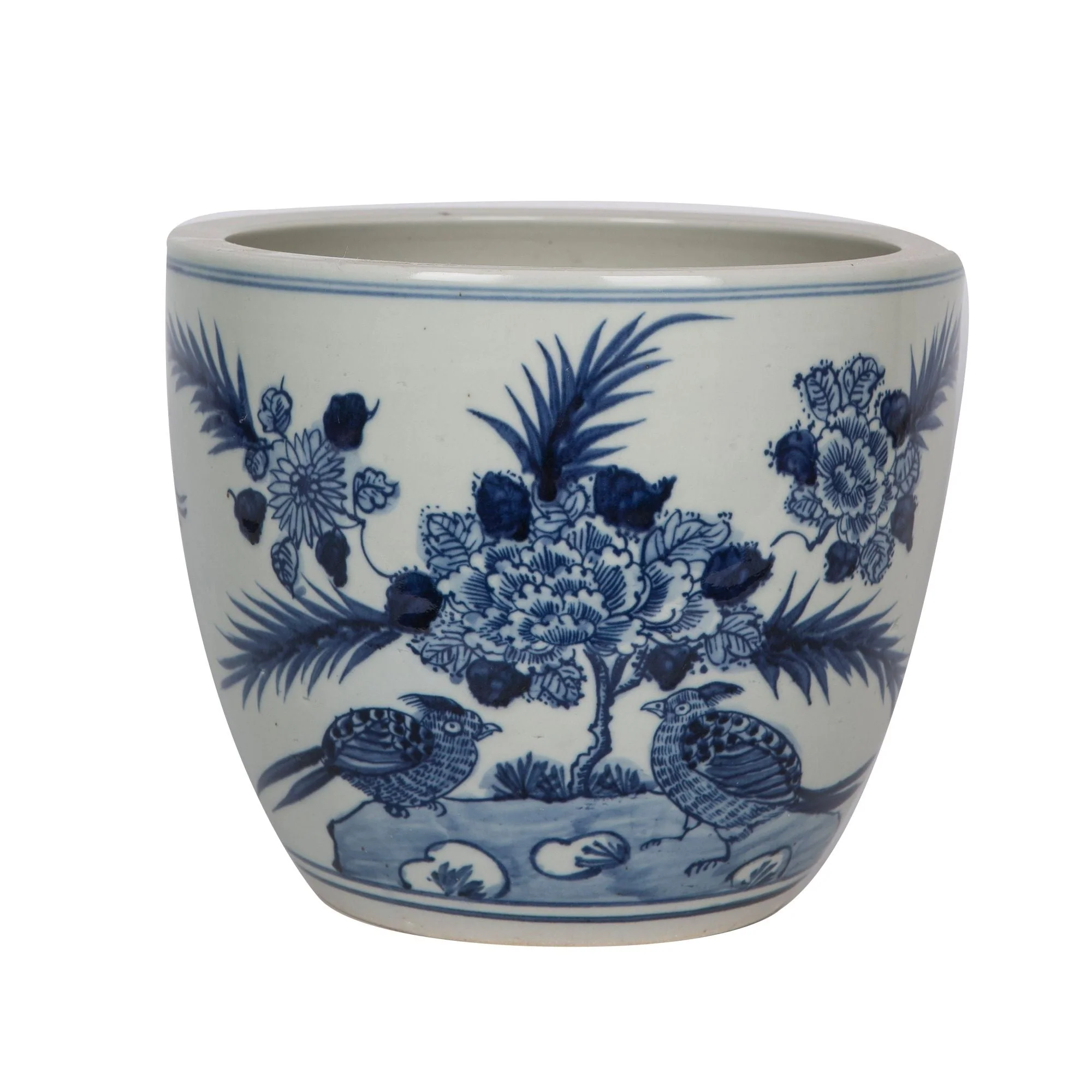 Legend of Asia Blue And White Porcelain Planter Peony With Bird Motif