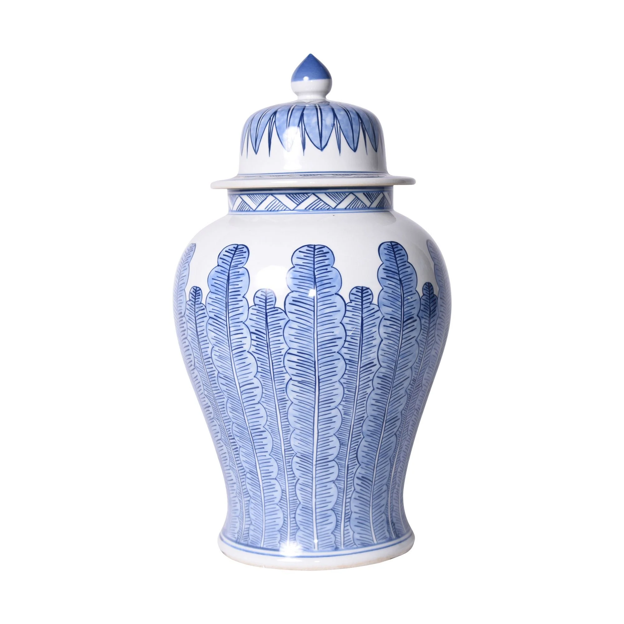 Legend of Asia Blue And White Porcelain Temple Jar Banana Leaf Motif