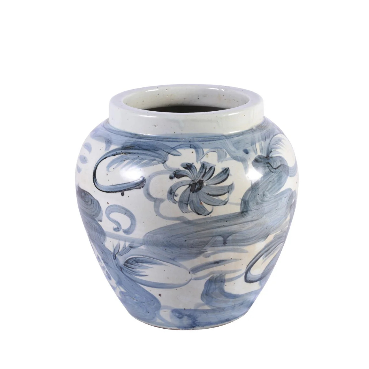 Legend of Asia Blue And White Porcelain Twisted Flower Wide Open Top Jar