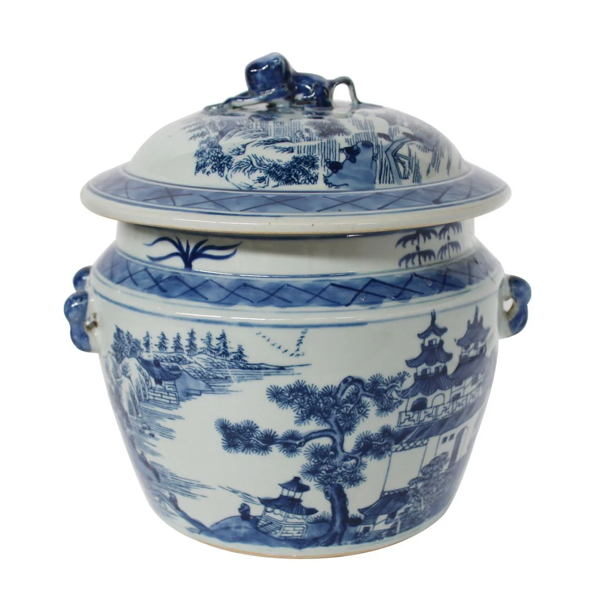 Legend of Asia Blue And White Rice Jar Landscape Motif