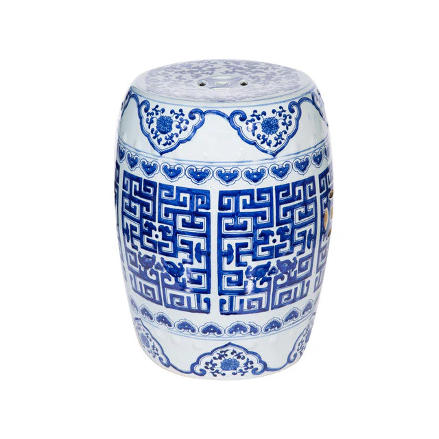 Legend of Asia Blue and White Round Geometric Garden Stool - Image 2