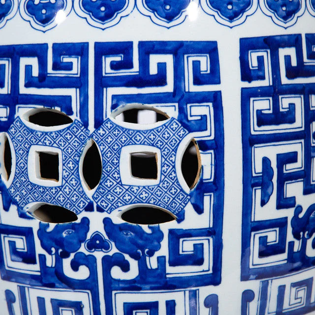 Legend of Asia Blue and White Round Geometric Garden Stool - Image 3