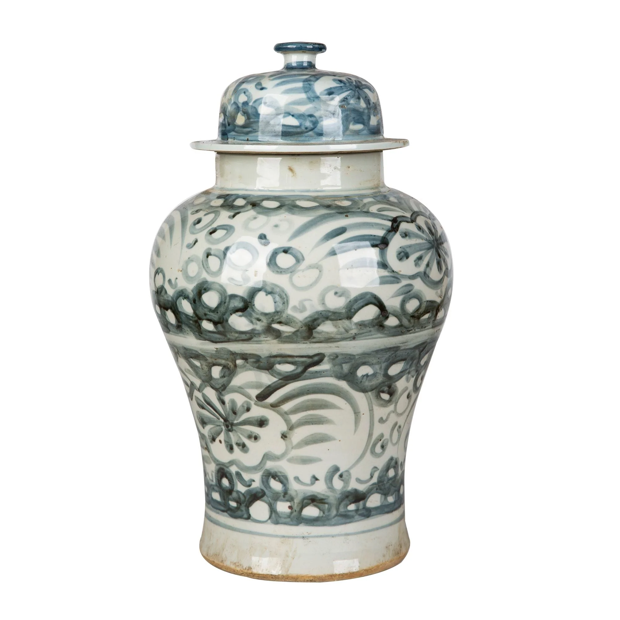 Legend of Asia Blue And White Sea Flower Temple Jar Small