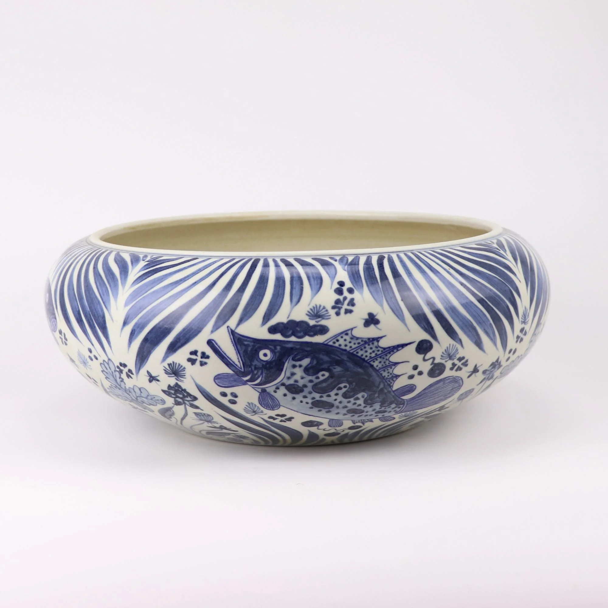Legend of Asia Blue And White Shallow Bowl Fish Motif Large