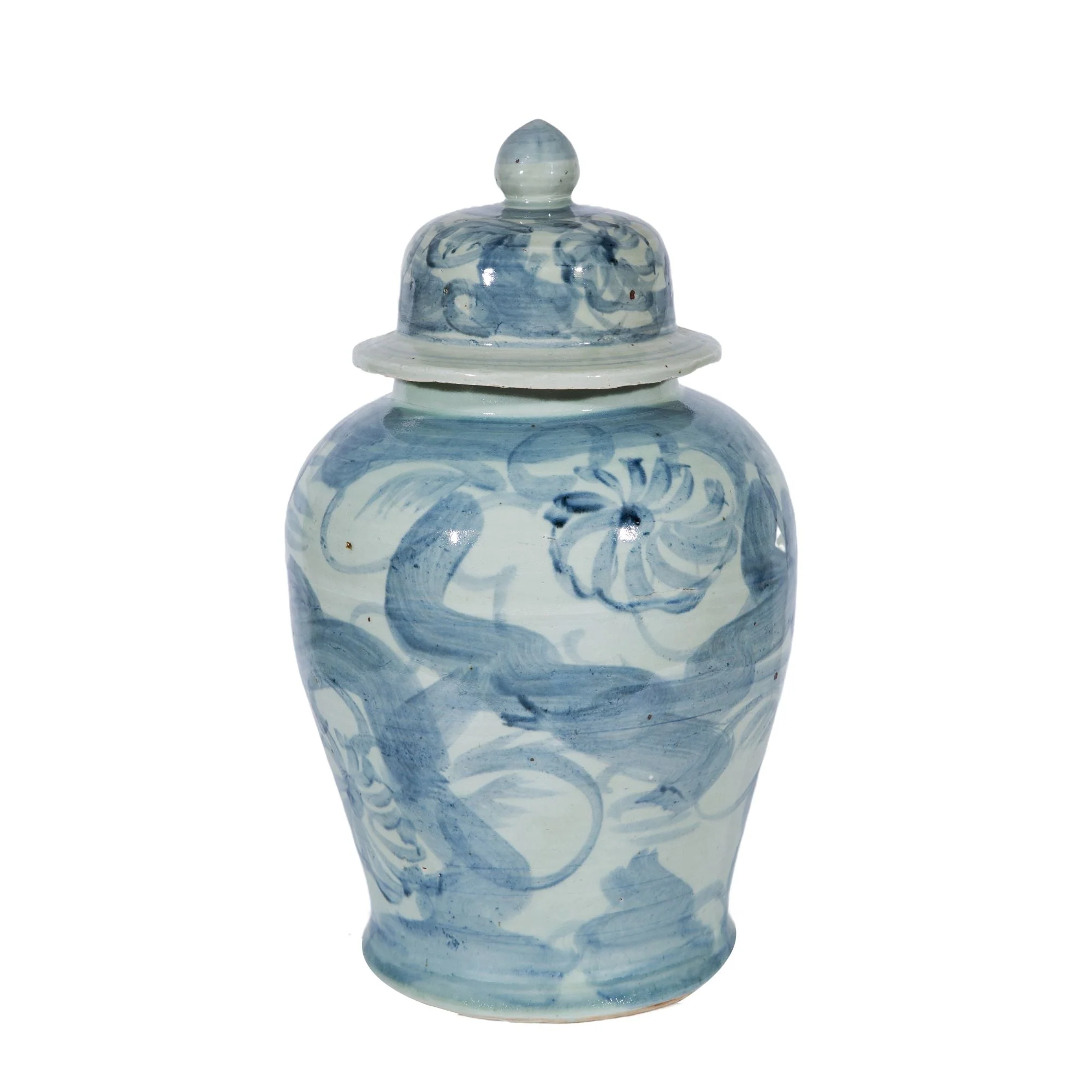Legend of Asia Blue And White Silla Flower Temple Jar Medium