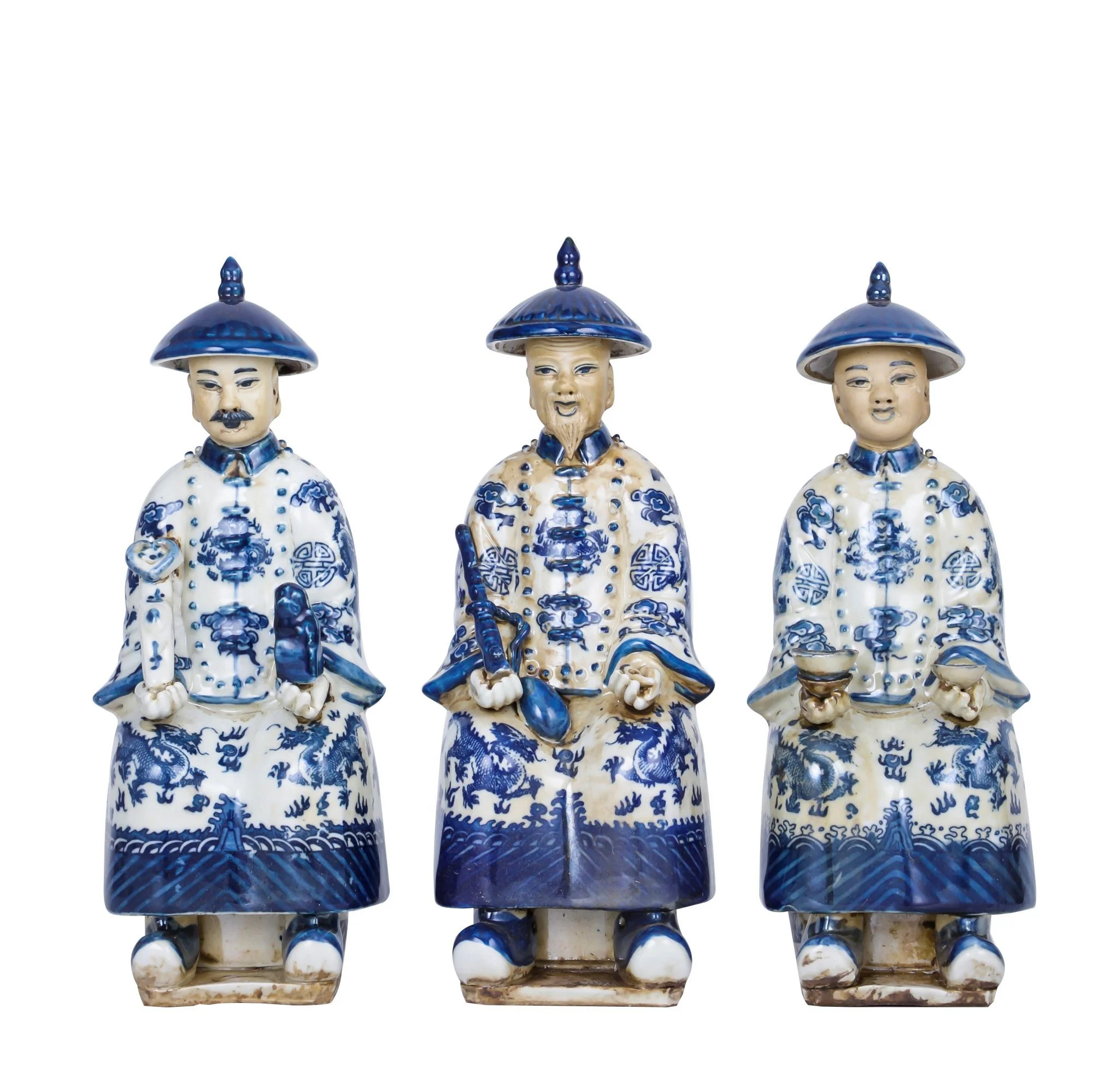 Legend of Asia Blue And White Sitting Qing Emperors of 3 Generations - Set Small