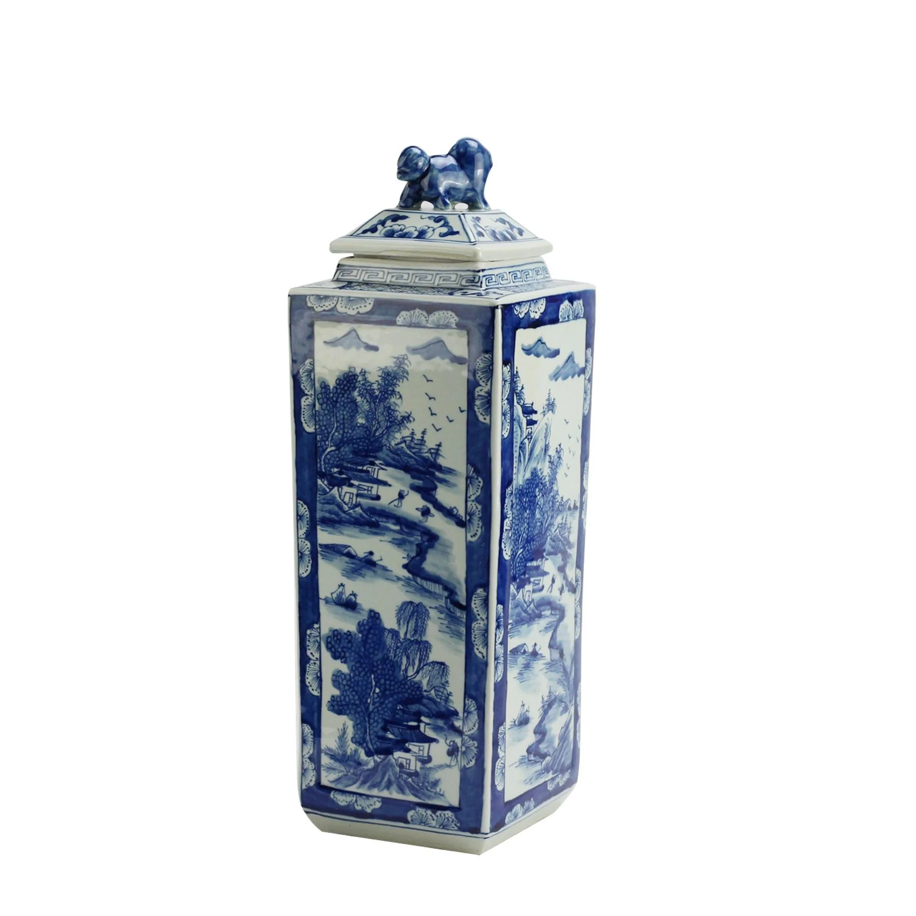 Legend of Asia Blue And White Tall Square Jar Landscape