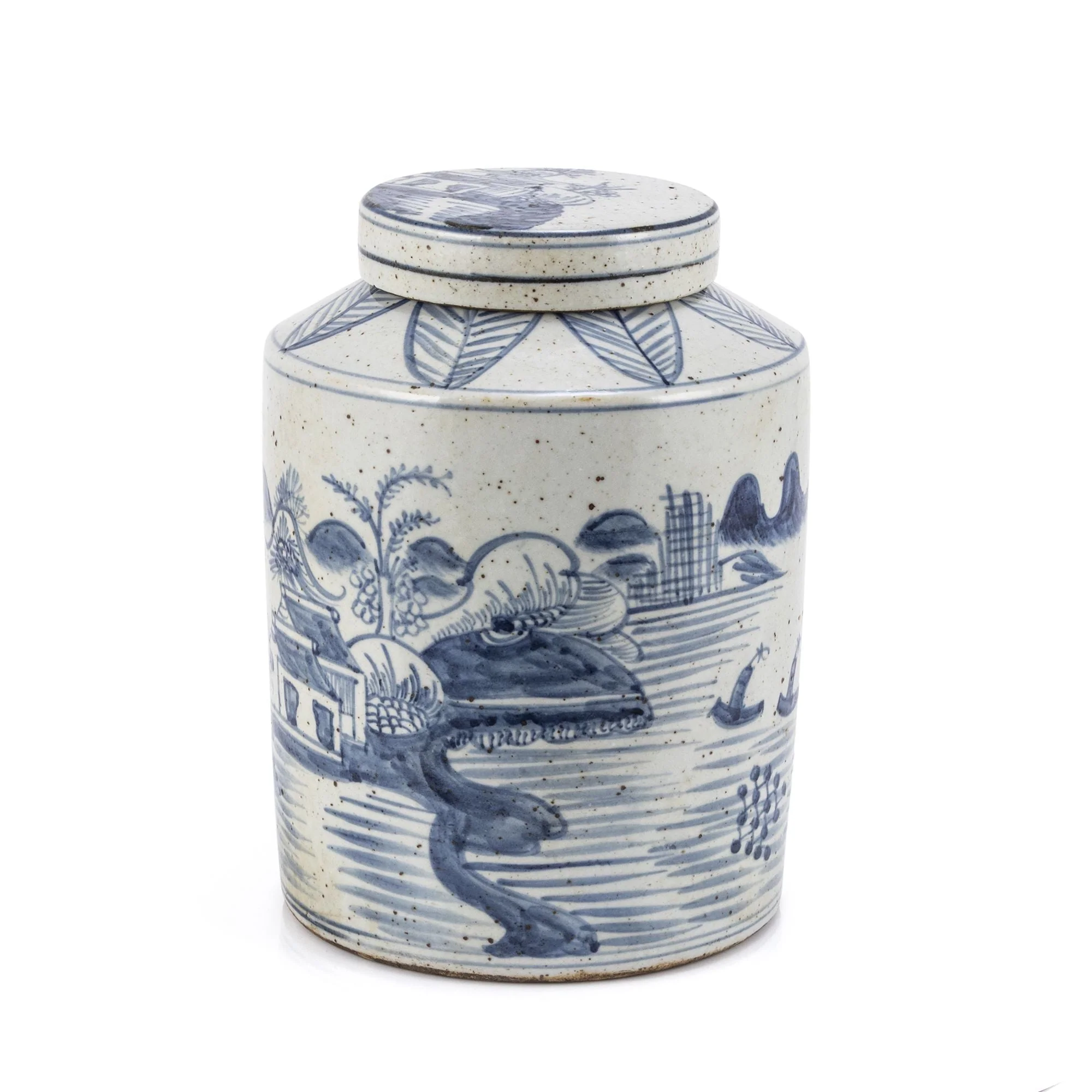 Legend of Asia Blue And White Village House Tea Jar