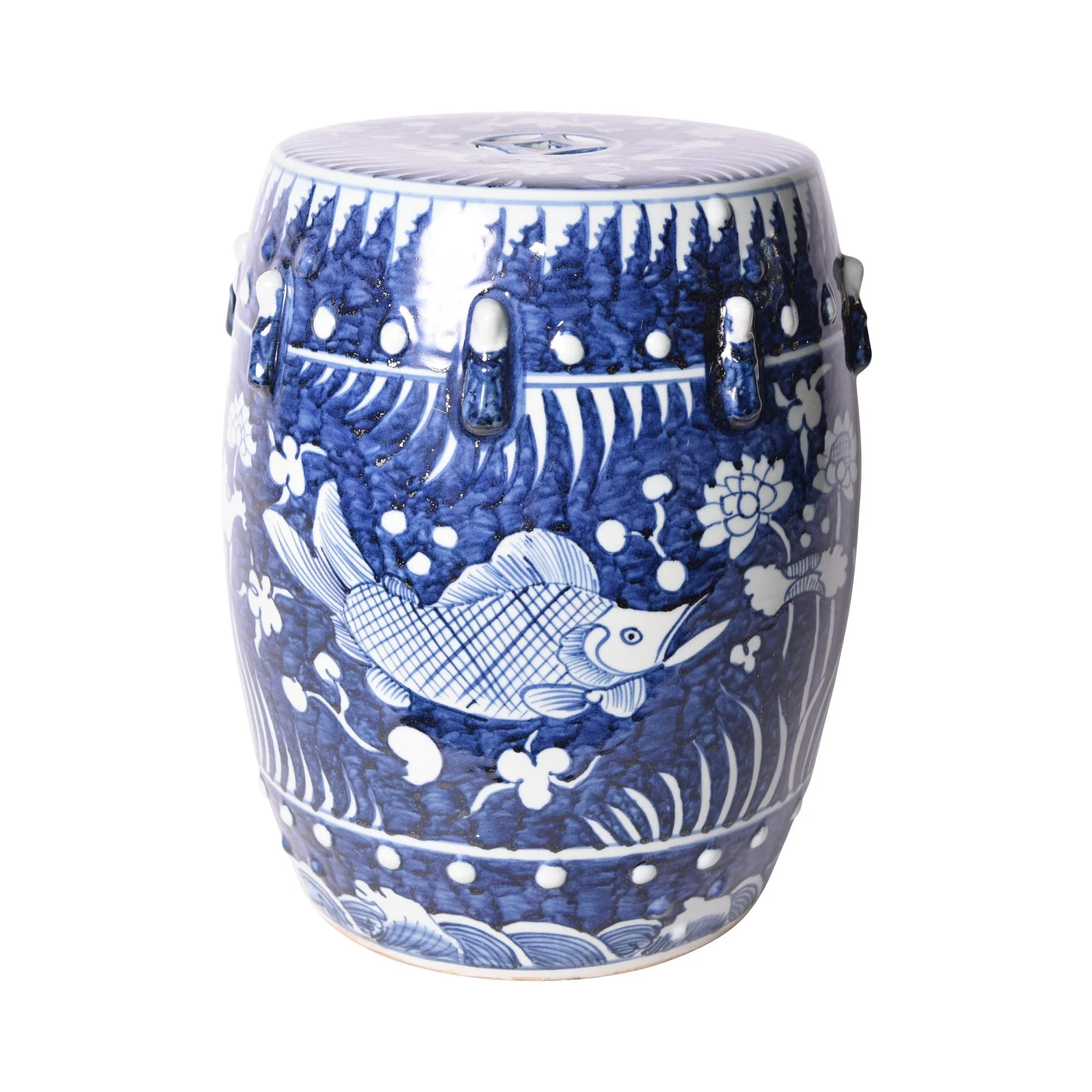 Legend of Asia Blue Fish Lotus Garden Stool