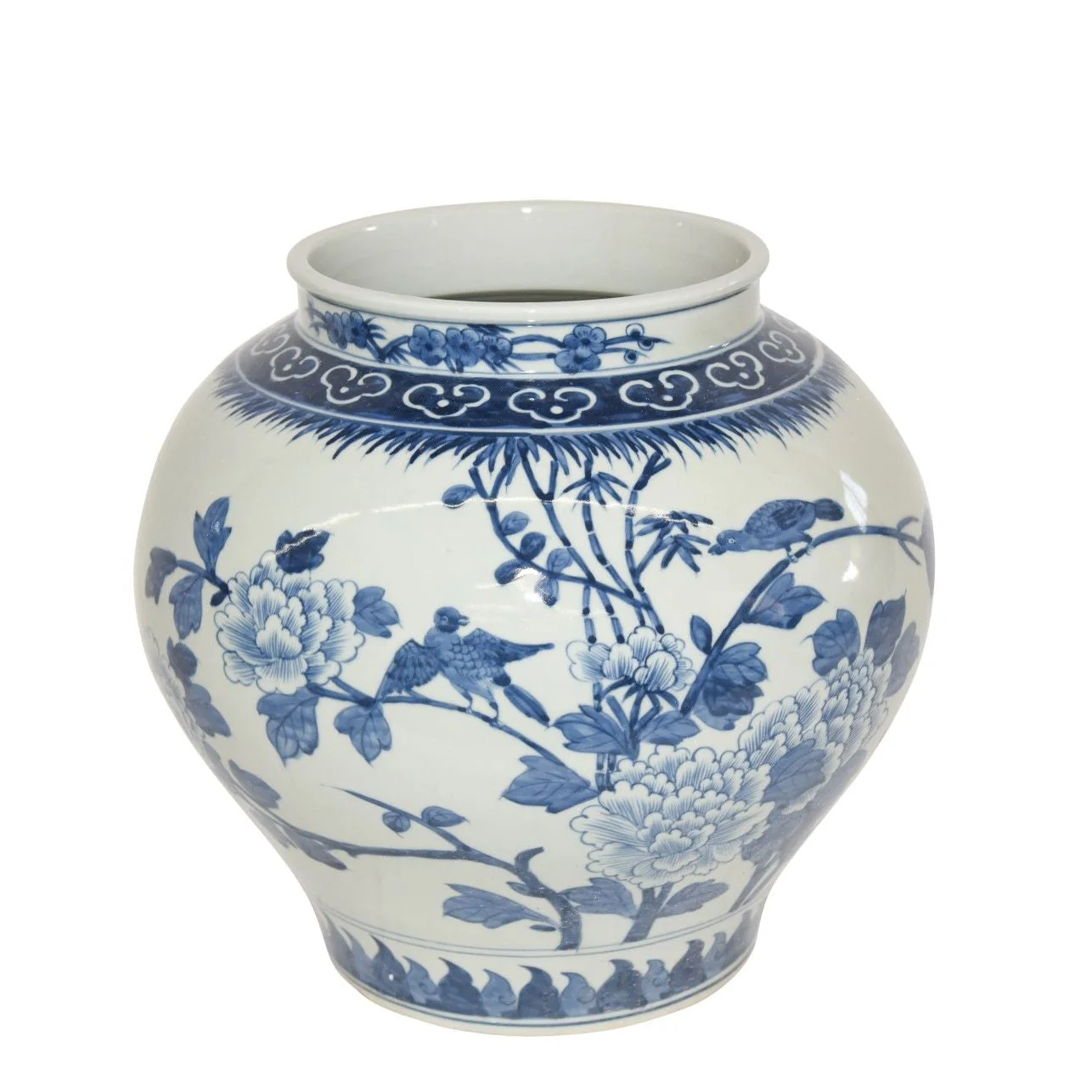 Legend of Asia Blue & White Bird Floral Open Top Jar