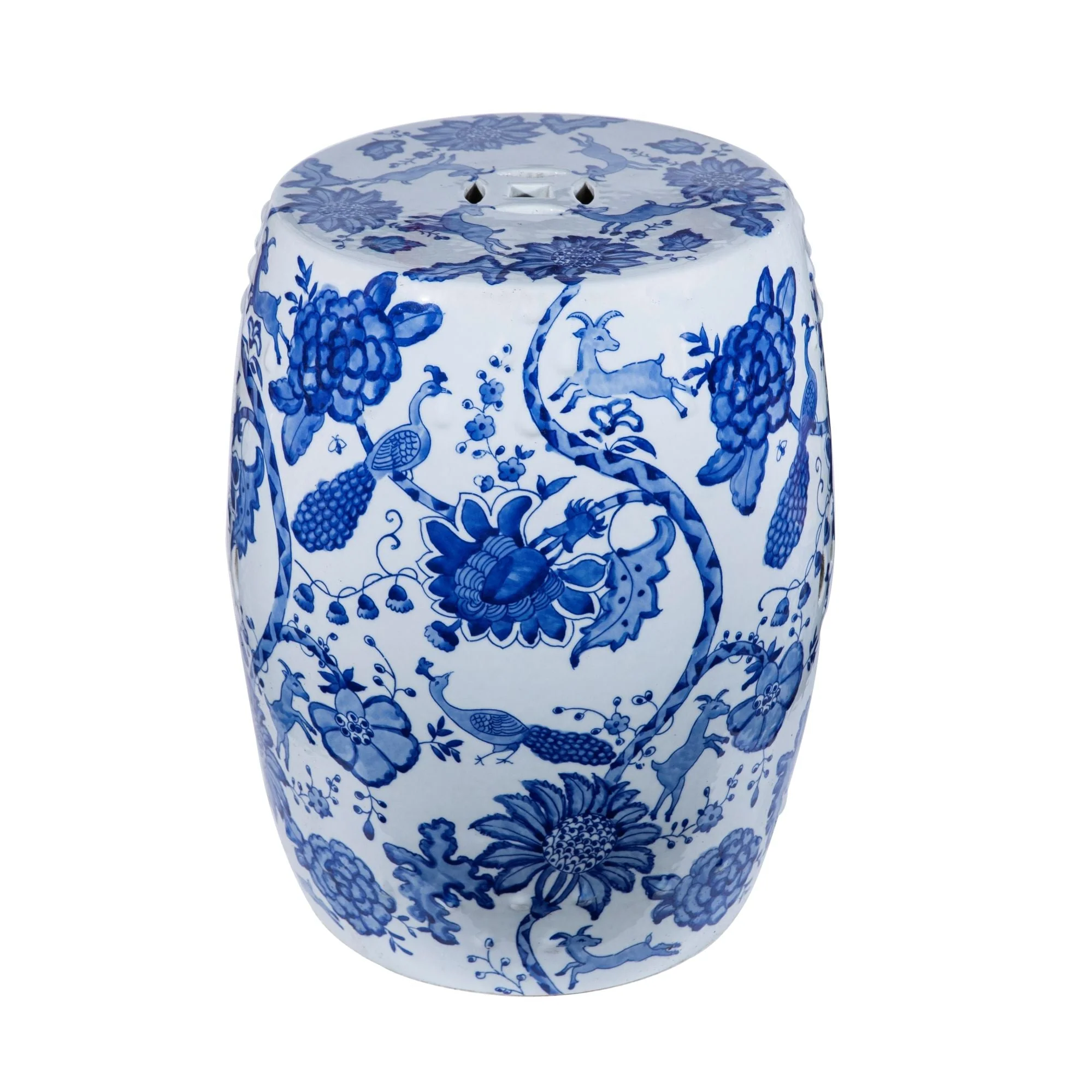 Legend of Asia Blue & White Botanical Scenery Garden Stool