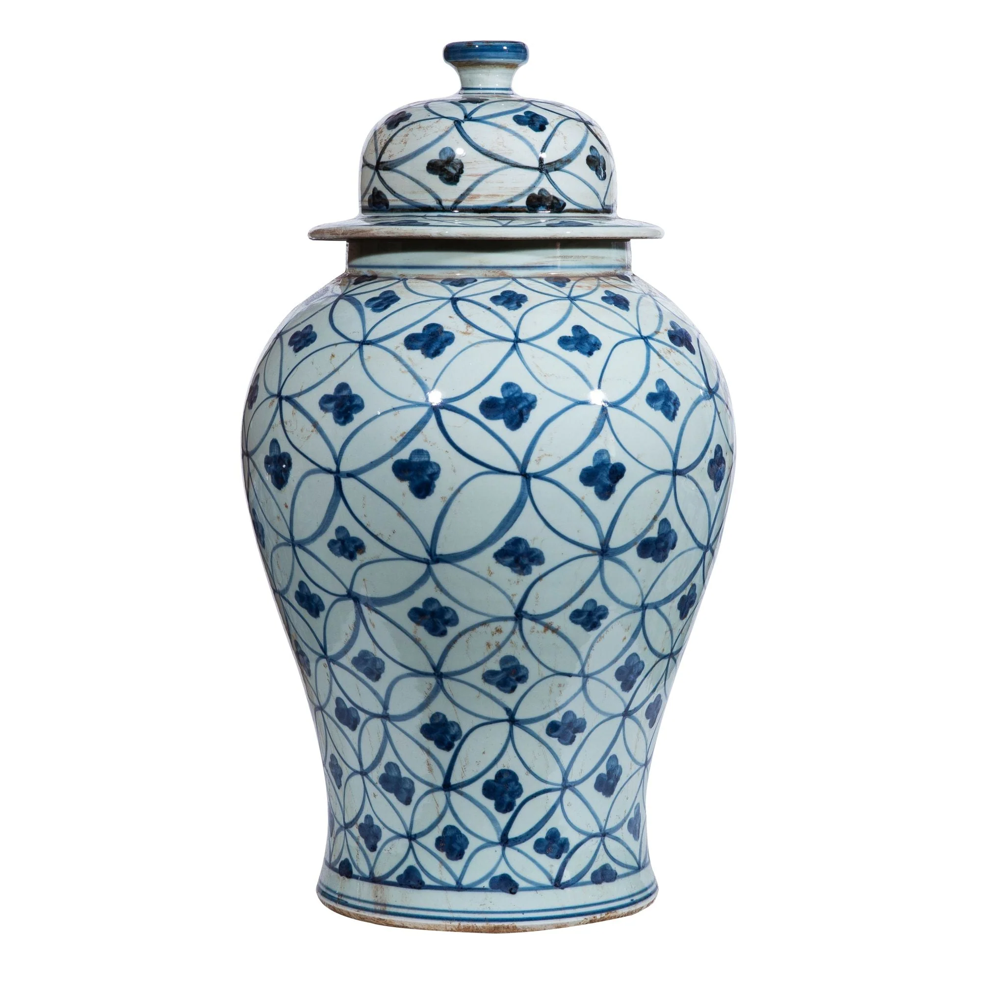 Legend of Asia Blue White Coin Flower Temple Jar