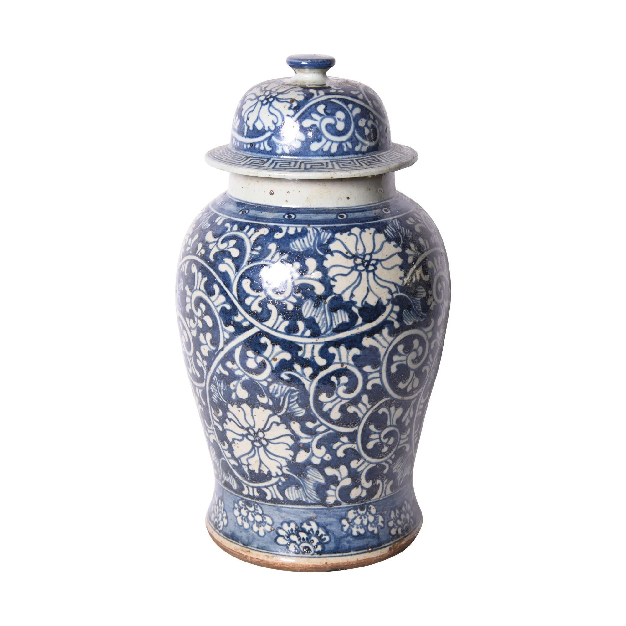 Legend of Asia Blue & White Dynasty Curly Vine & Flower Porcelain Temple Jar