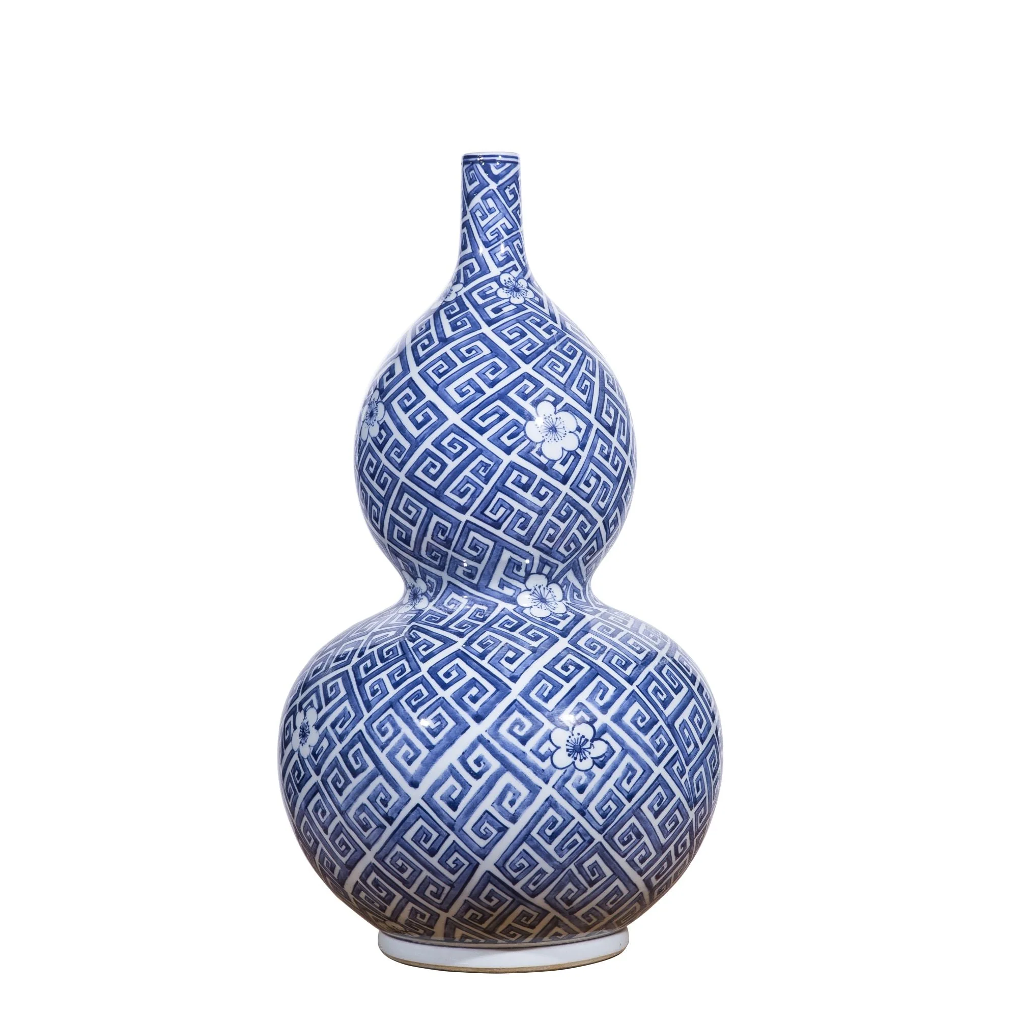 Legend of Asia Blue & White Greek Key Gourd Vase Small