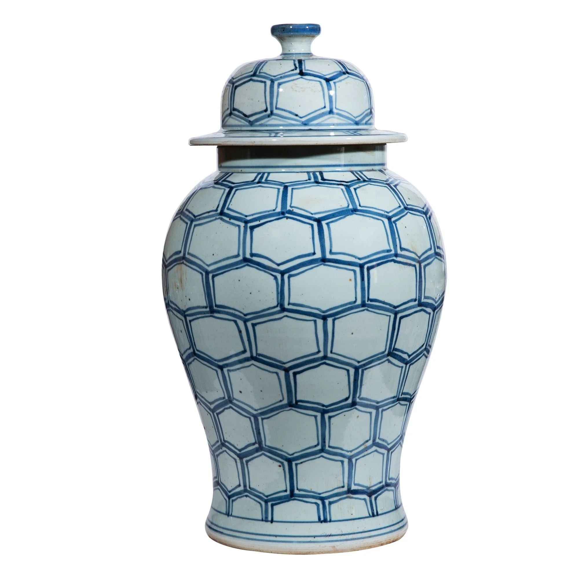 Legend of Asia Blue White Honeycomb Temple Jar