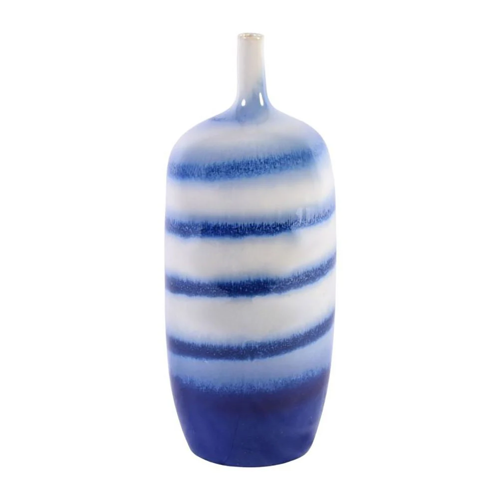 Legend of Asia Blue & White Horizontal Stripped Vase - Large