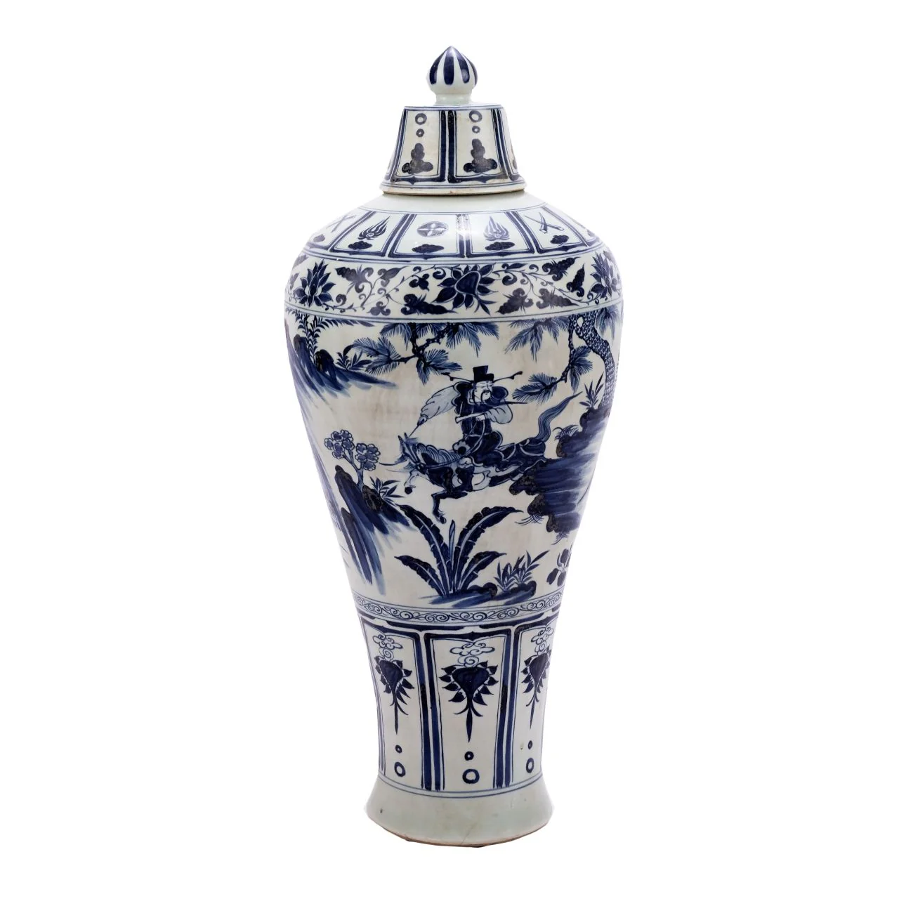 Legend of Asia Blue & White Plum Floor Vase Warrior Motif