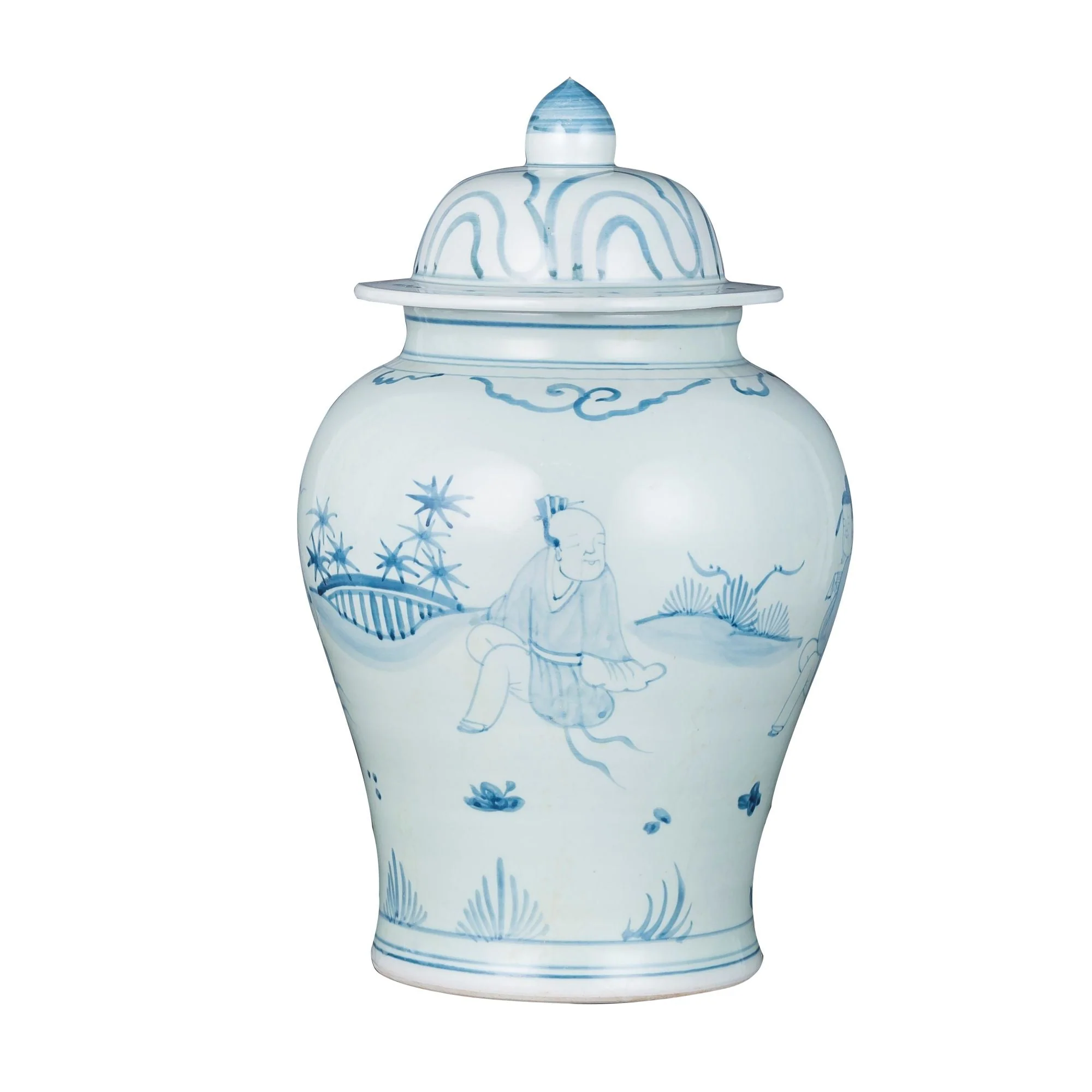 Legend of Asia Blue White Porcelain Temple Jar Old Man Motif