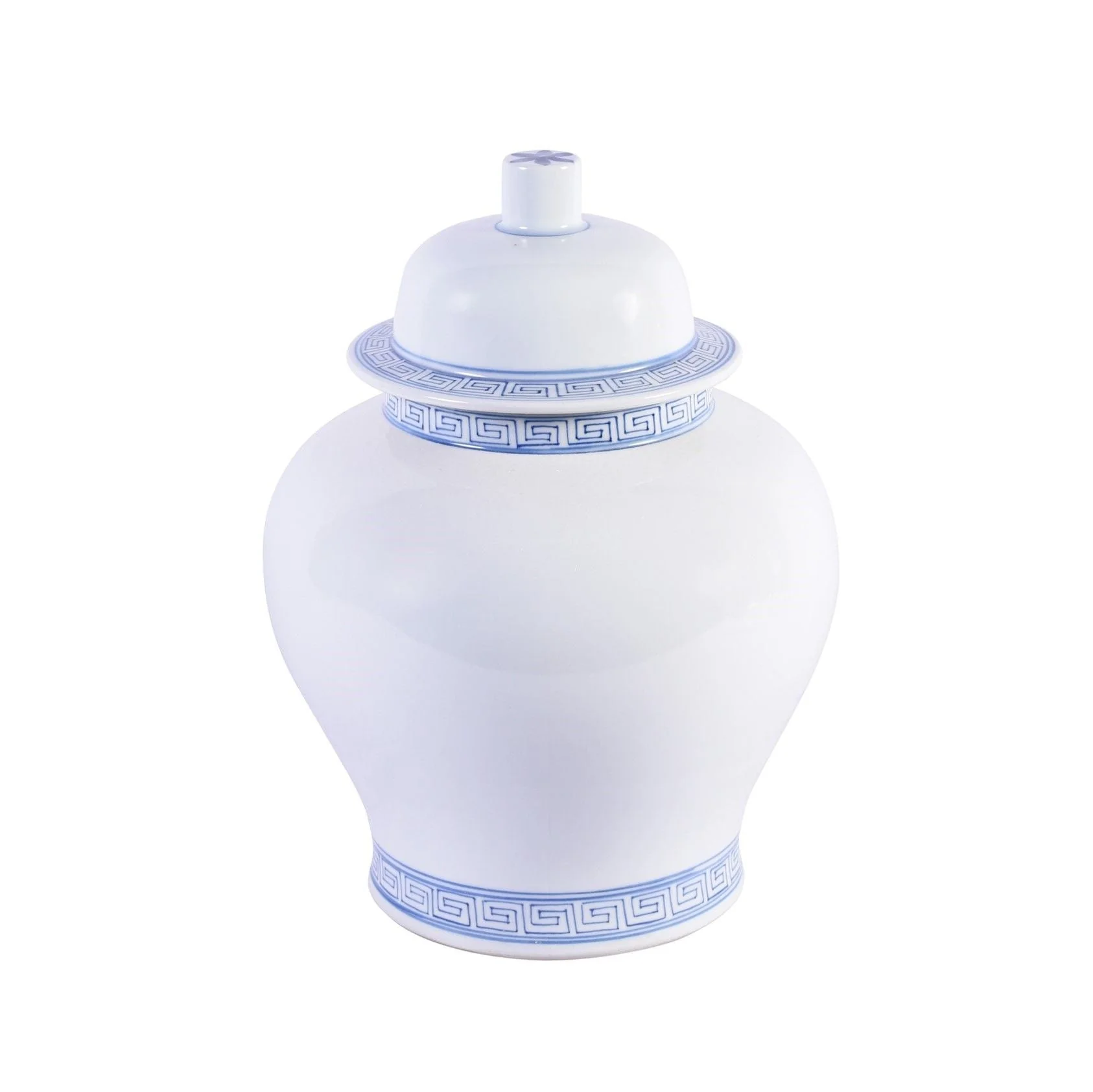Legend of Asia Blue & White Porcelain Temple Jar With Greek Key Trim