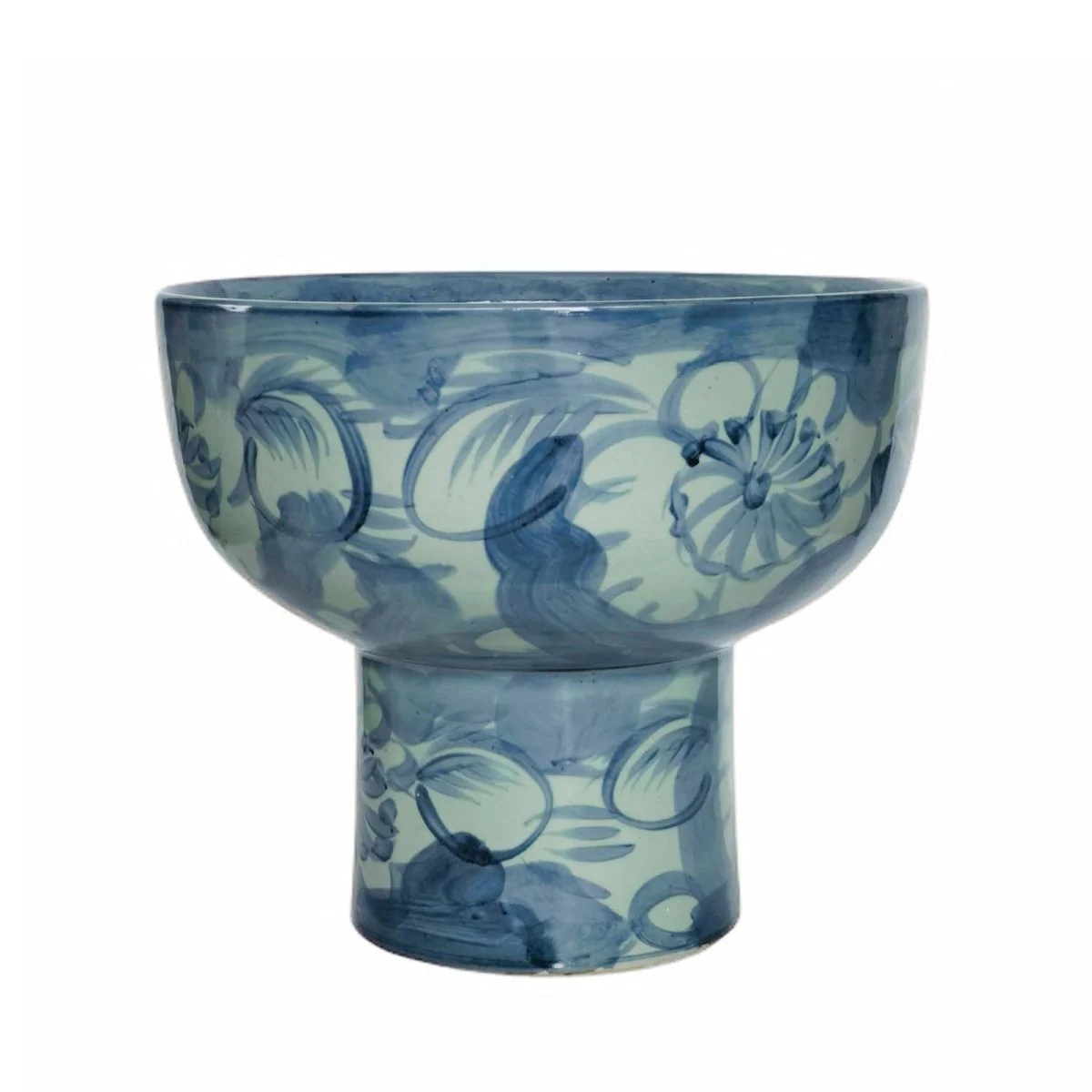 Legend of Asia Blue & White Silla Flower Porcelain Tall Base Bowl