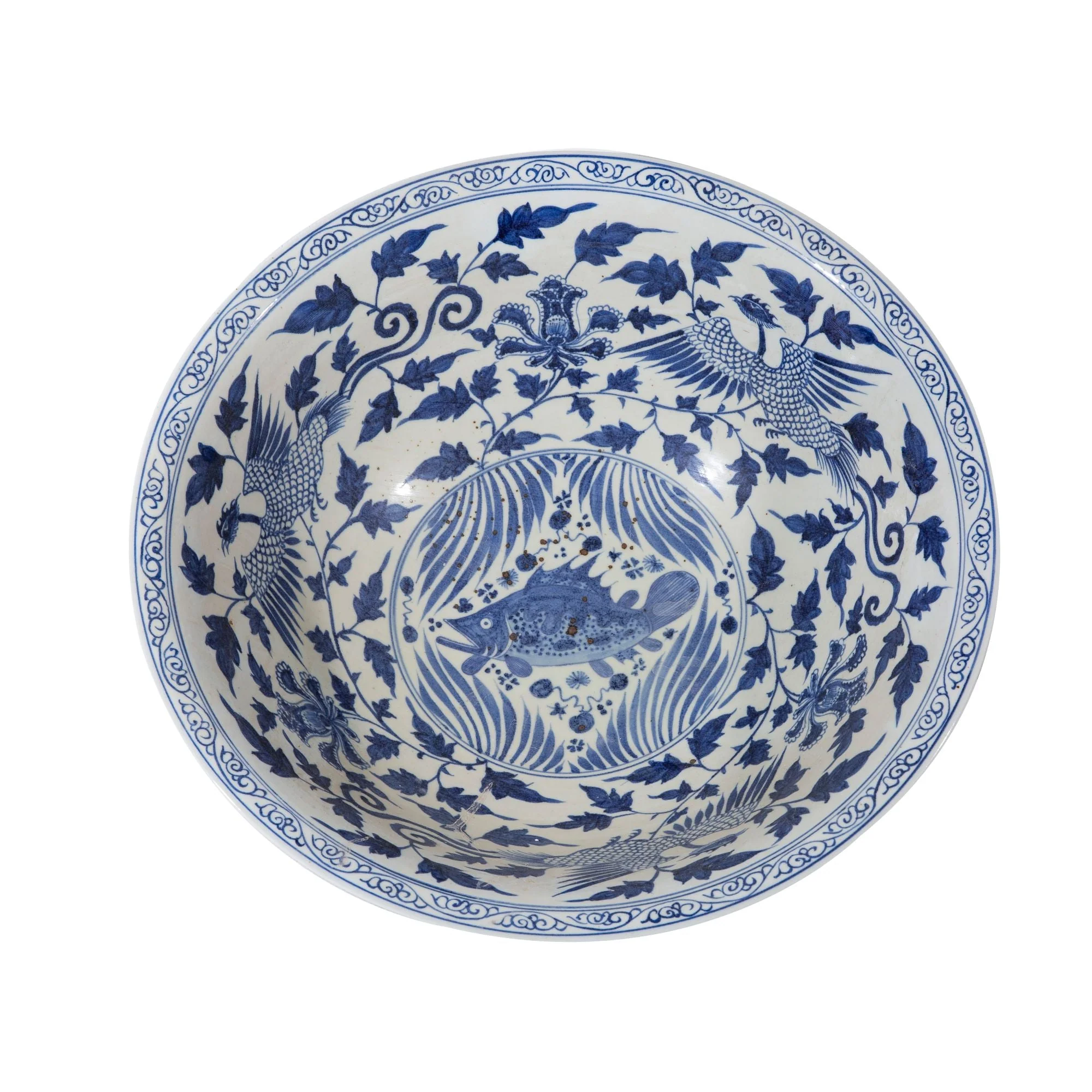 Legend of Asia Blue & White Village Fish Bowl Phoenix Large