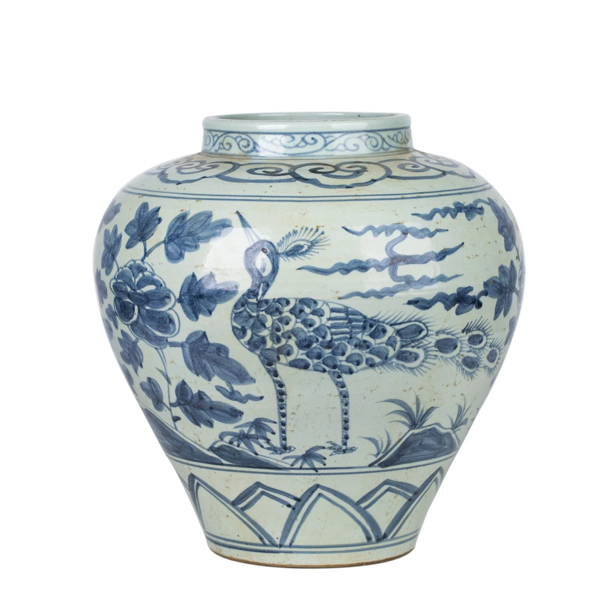 Legend of Asia Blue White Wetland Bird Open Top Jar