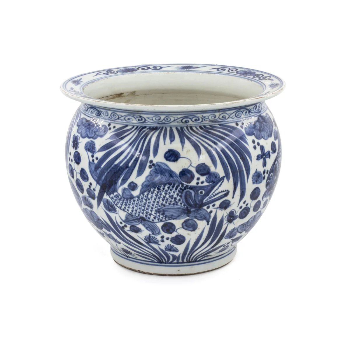 Legend of Asia Brown And White Porcelain Pot Planter Fish Scale Motif - Image 3
