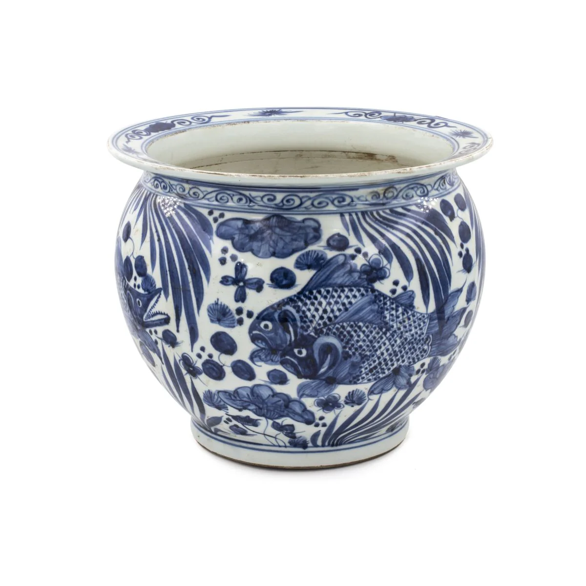 Legend of Asia Brown And White Porcelain Pot Planter Fish Scale Motif - Image 4