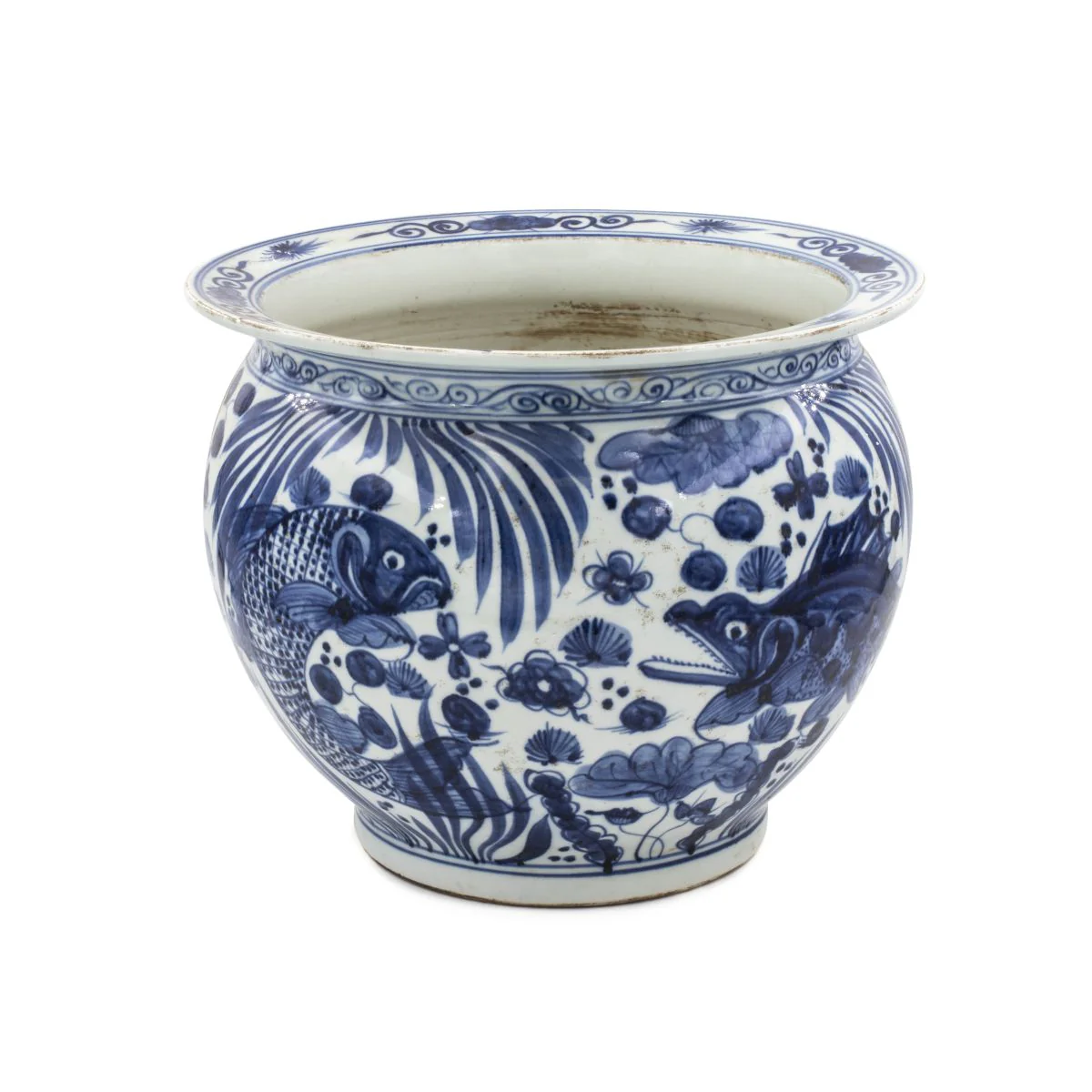 Legend of Asia Brown And White Porcelain Pot Planter Fish Scale Motif - Image 5