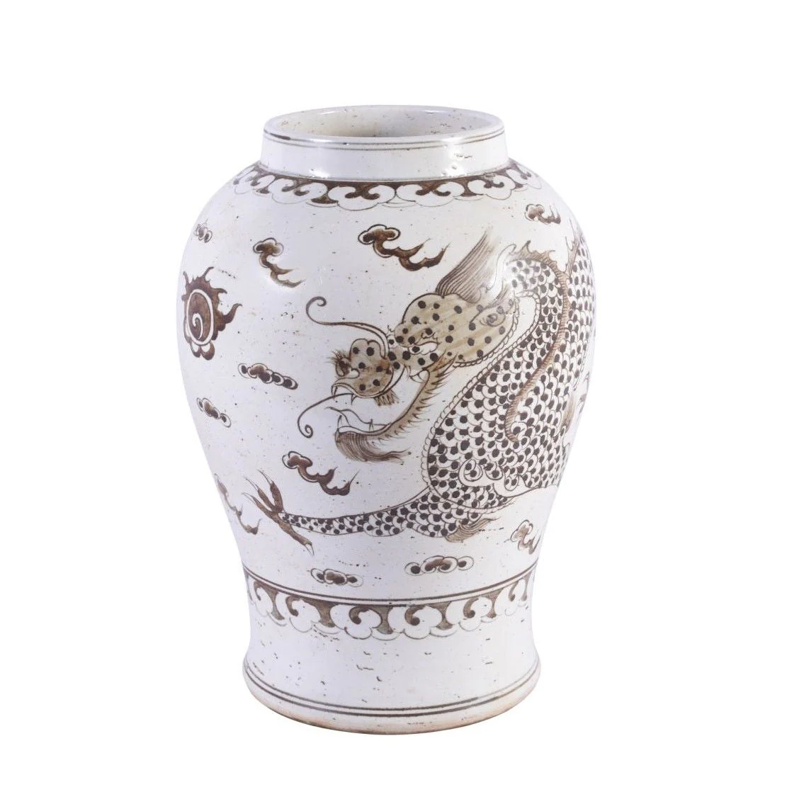 Legend of Asia Brown Hong Wu Flaring Rim Jar Dragon Motif