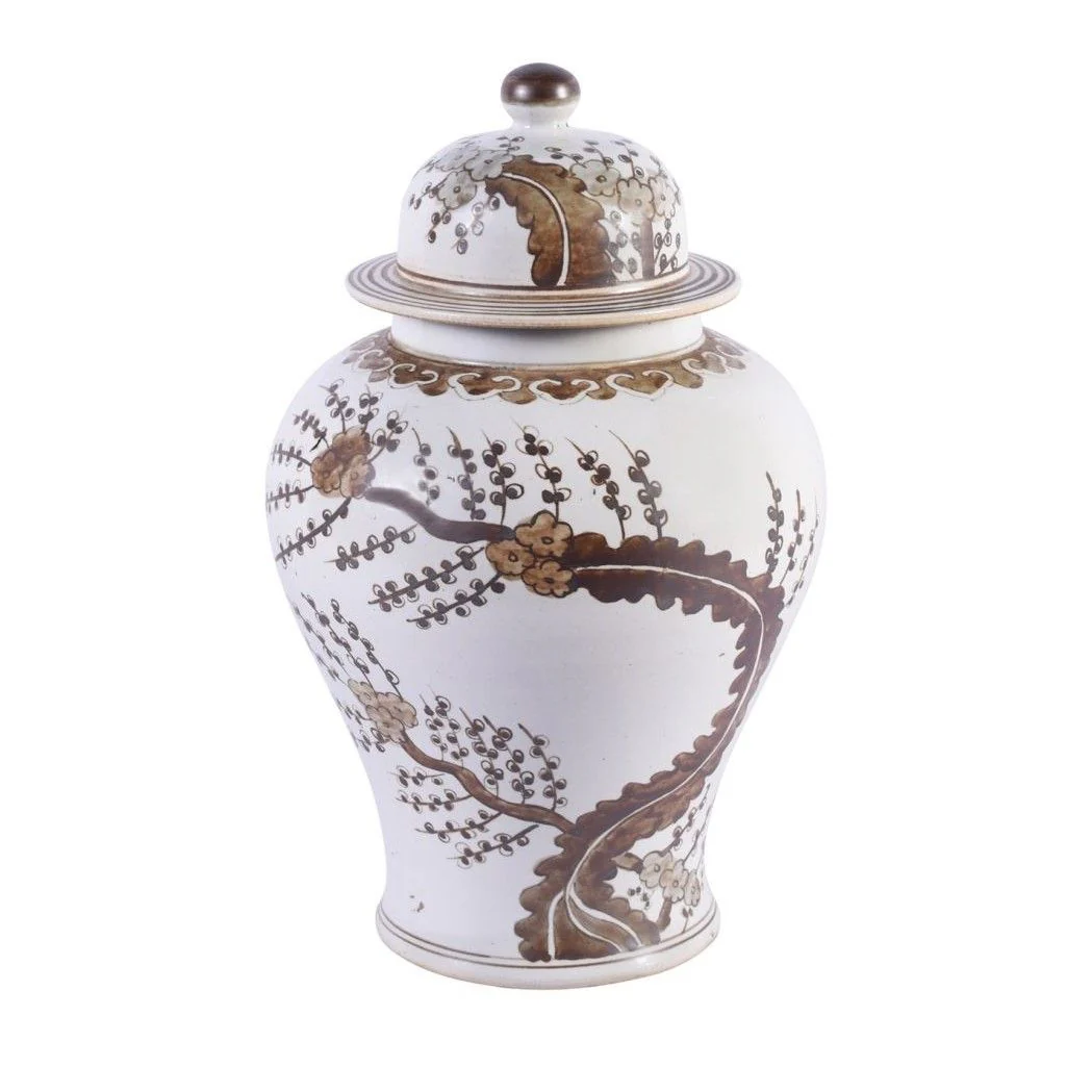 Legend of Asia Brown Hong Wu Temple Jar Plum Blossom Motif