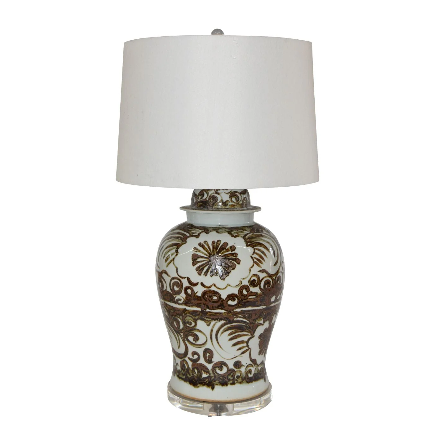 Legend of Asia Brown Silla Flower Porcelain Temple Jar Lamp