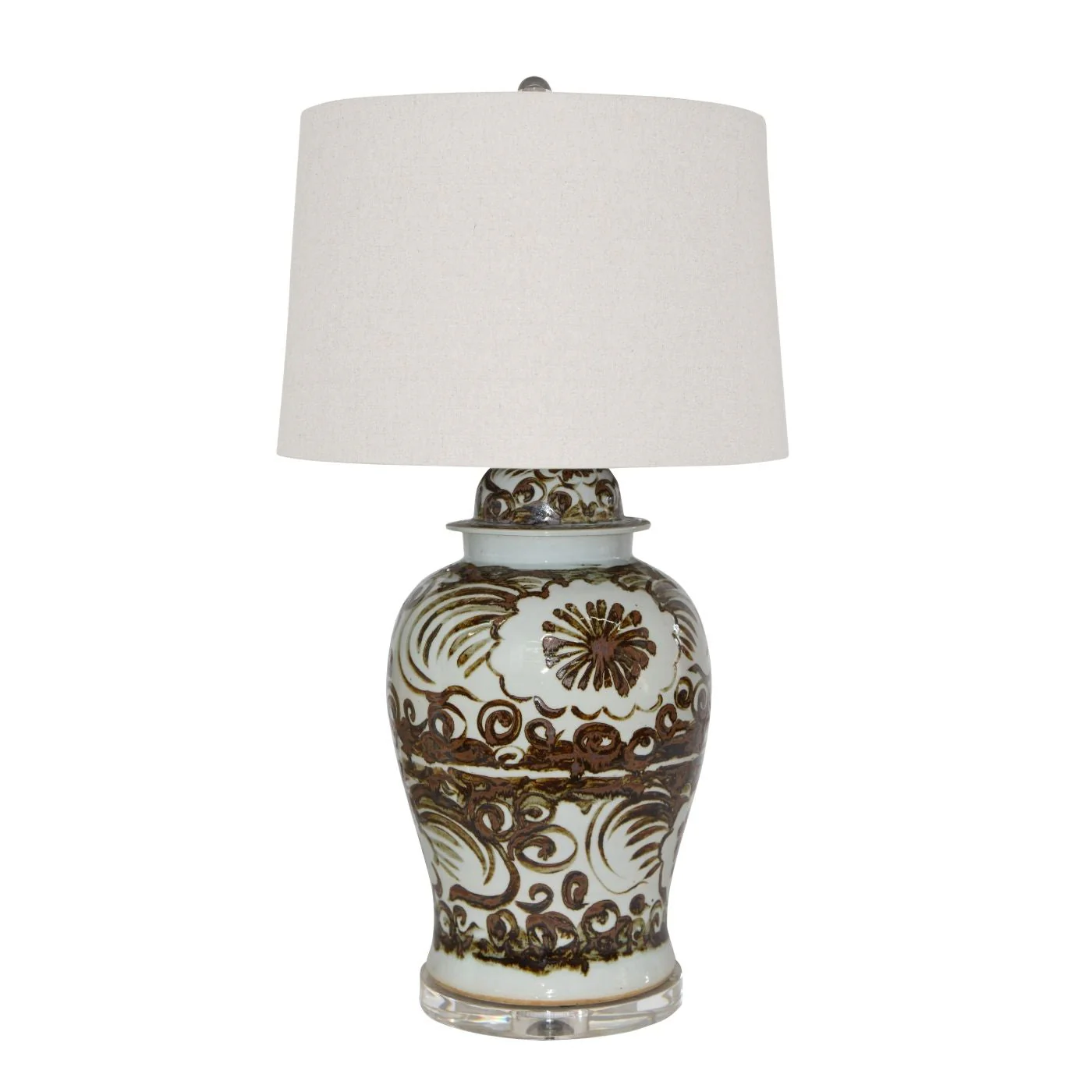 Legend of Asia Brown Silla Flower Porcelain Temple Jar Lamp - Image 2