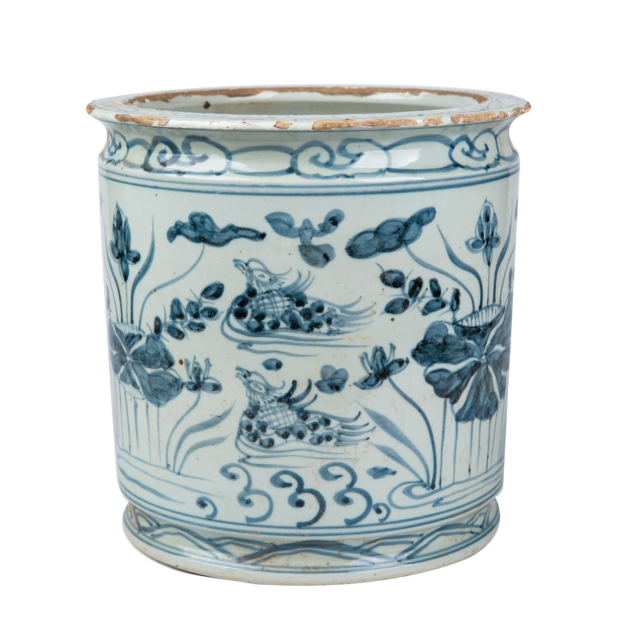 Legend of Asia BW Orchid Pot Mandarin Duck Motif