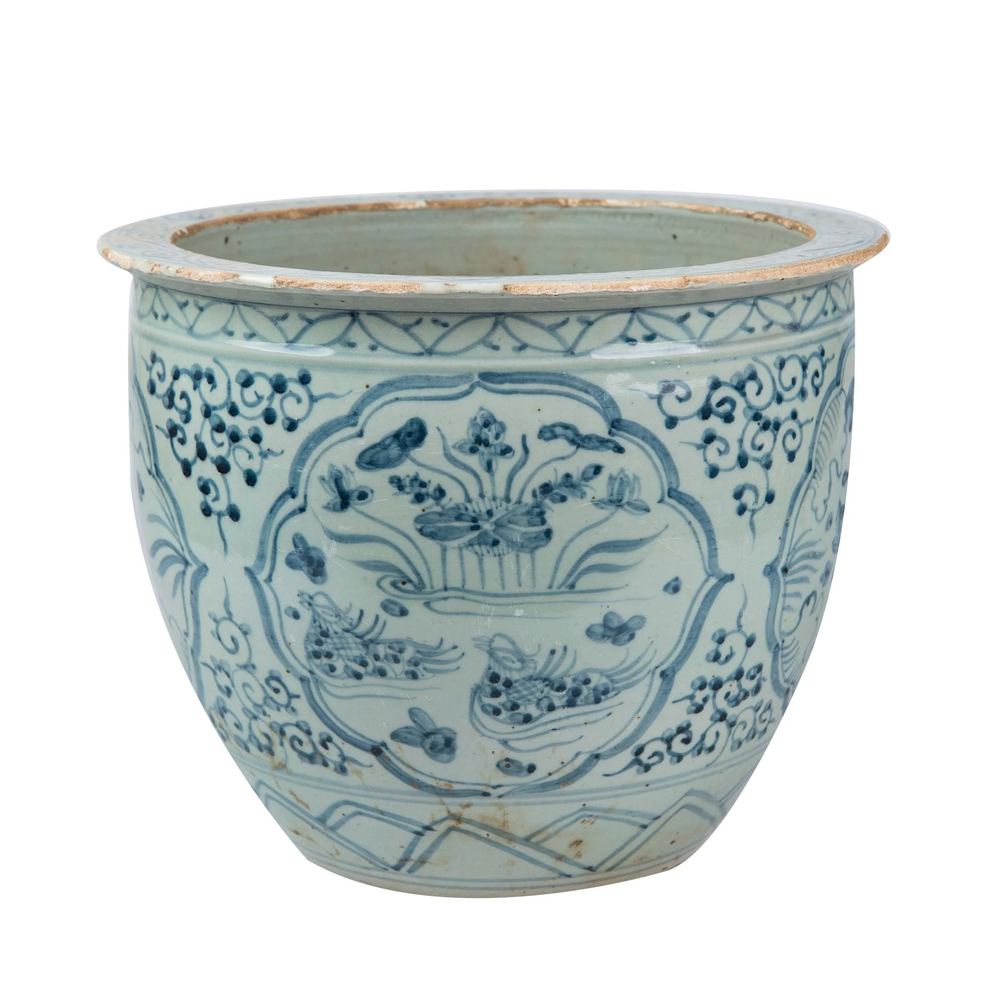 Legend of Asia BW Small Planter Fish Mandarin Duck Motif