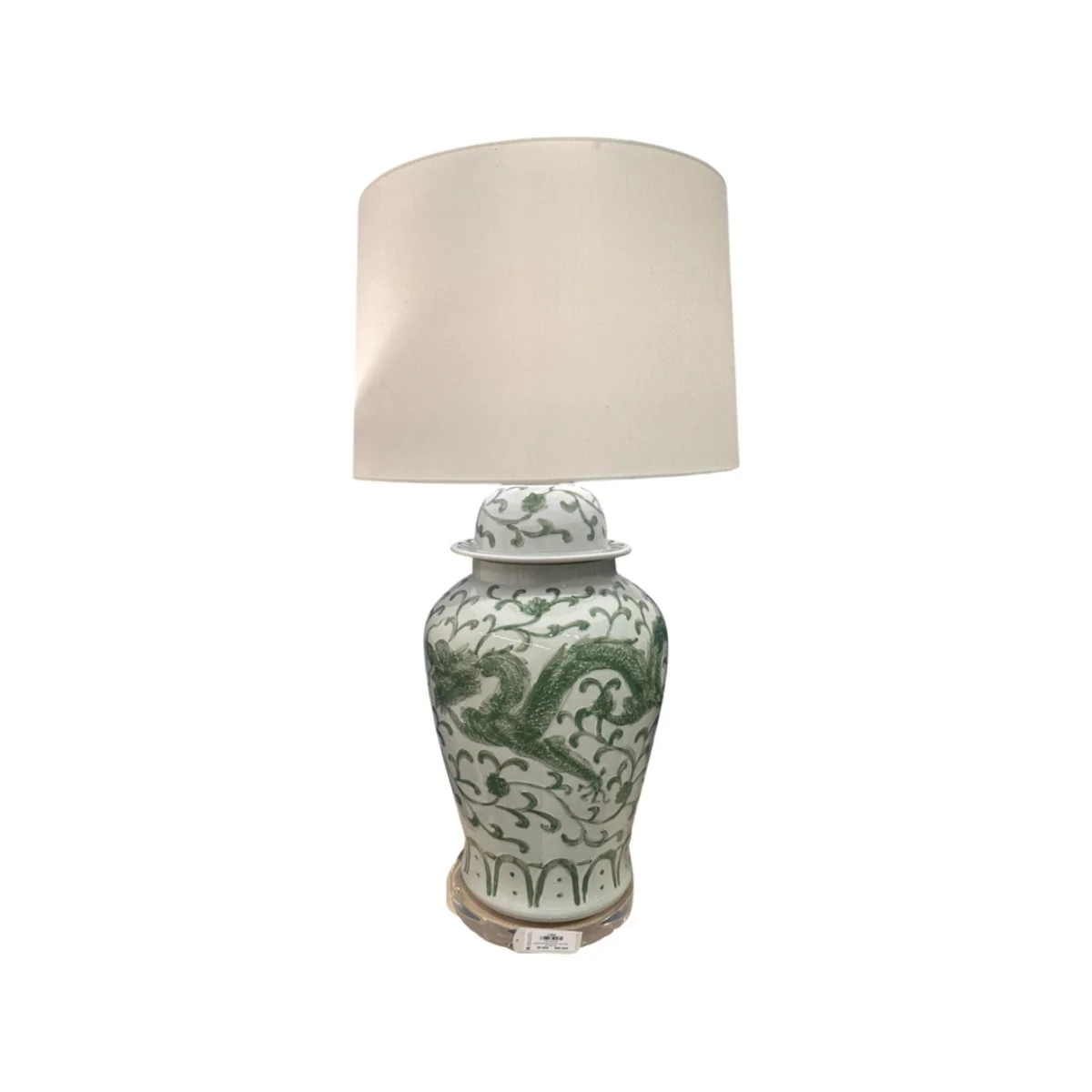 Legend of Asia Celadon Dragon Mortif Porcelain Large Temple Jar Table Lamp