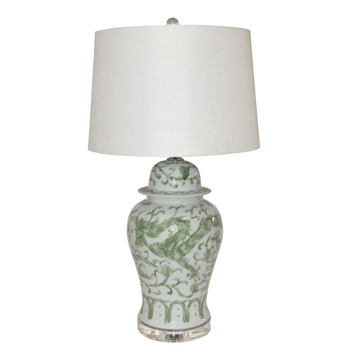 Legend of Asia Celadon Dragon Mortif Porcelain Temple Jar Table Lamp