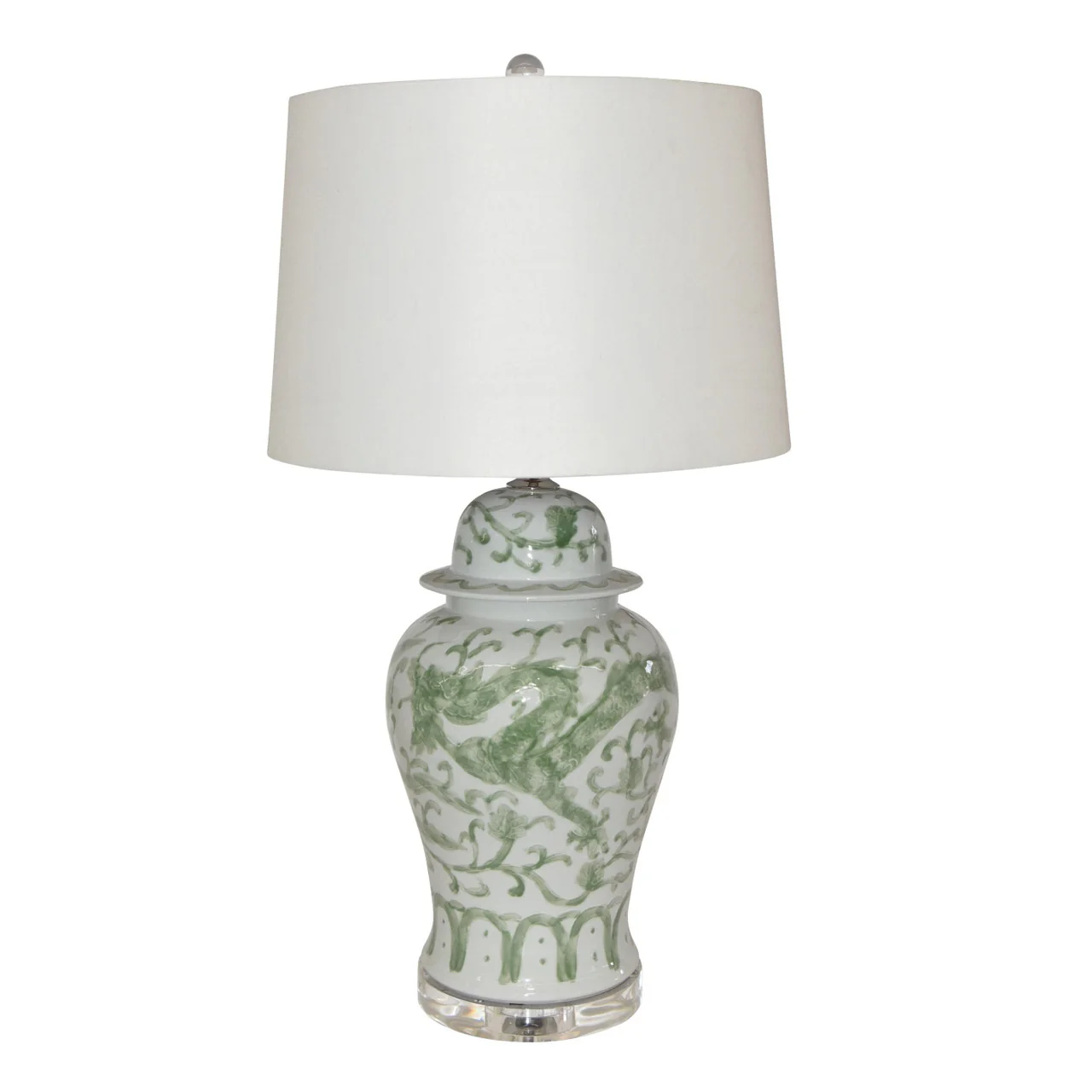 Legend of Asia Celadon Dragon Mortif Porcelain Temple Jar Table Lamp Acrylic Base