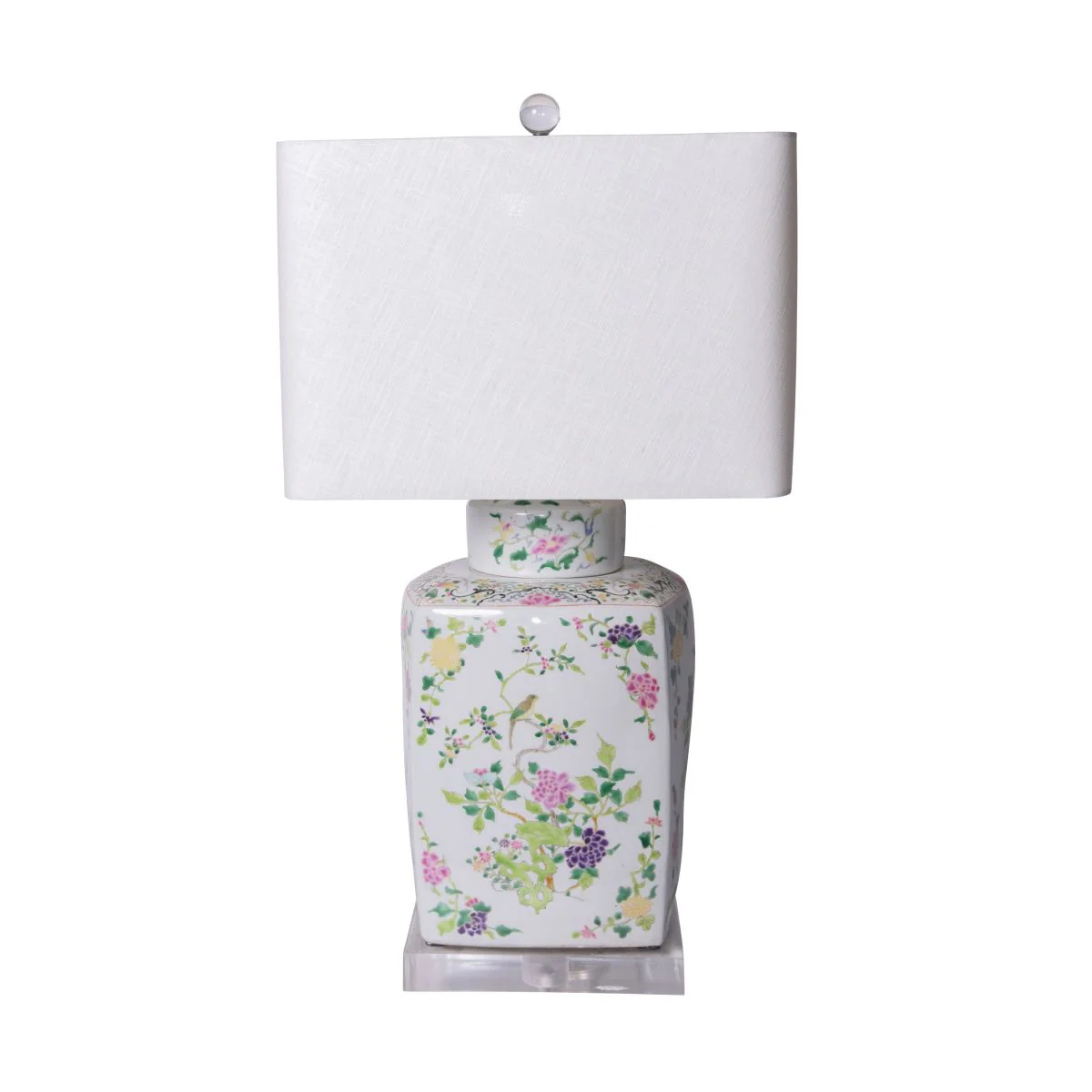 Legend of Asia Chinoiserie Floral Cylinder Tea Jar Table Lamp