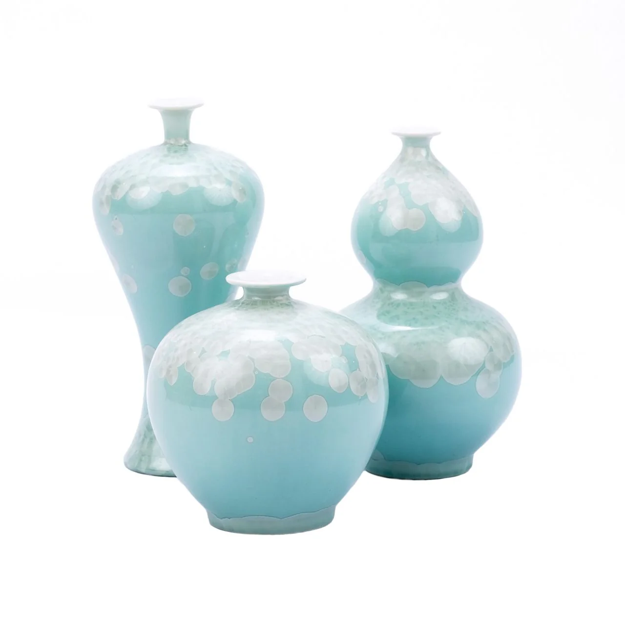 Legend of Asia Chinoiserie Green Crystal Shell Vases - Set of 3