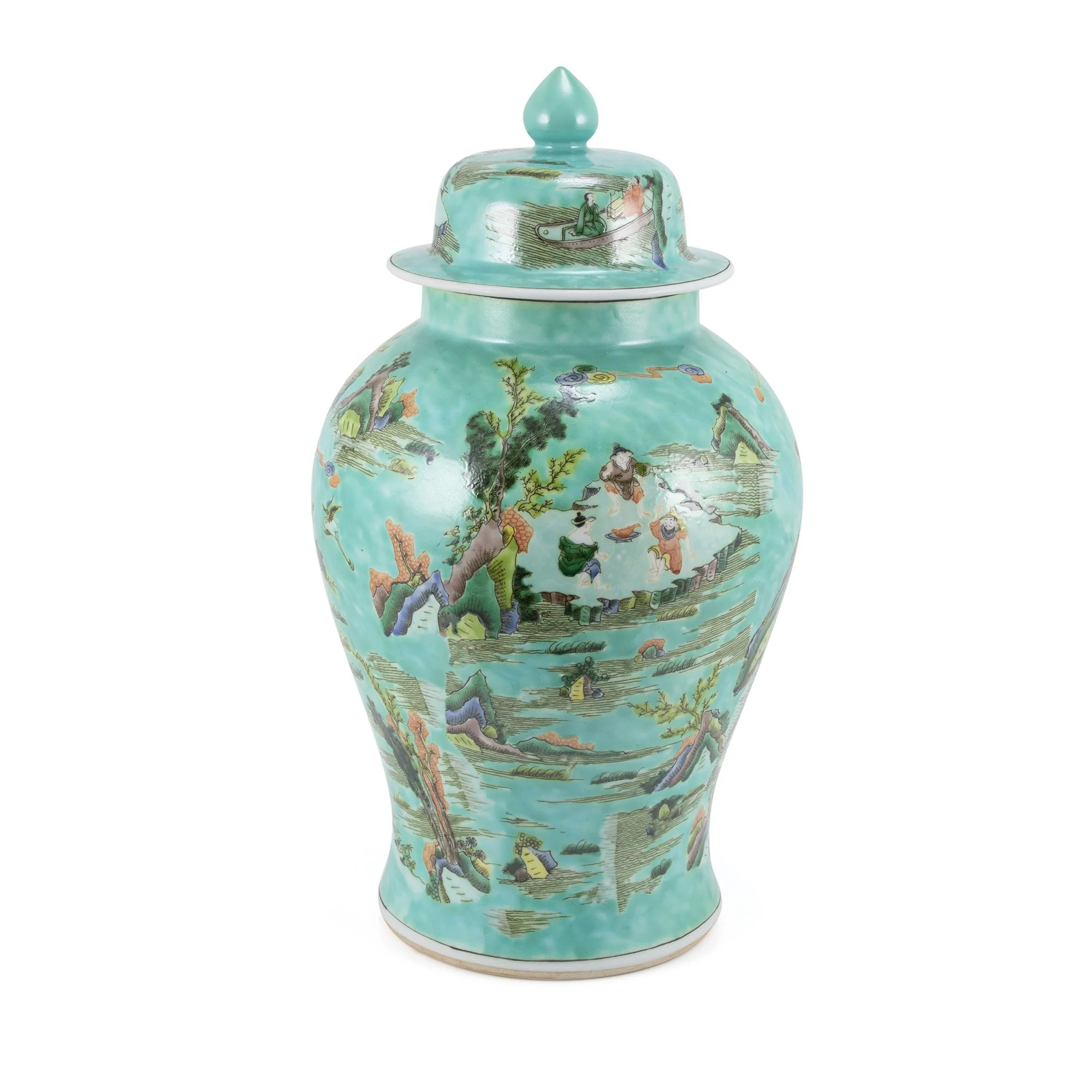 Legend of Asia Chinoiserie Green Landscape Temple Jar