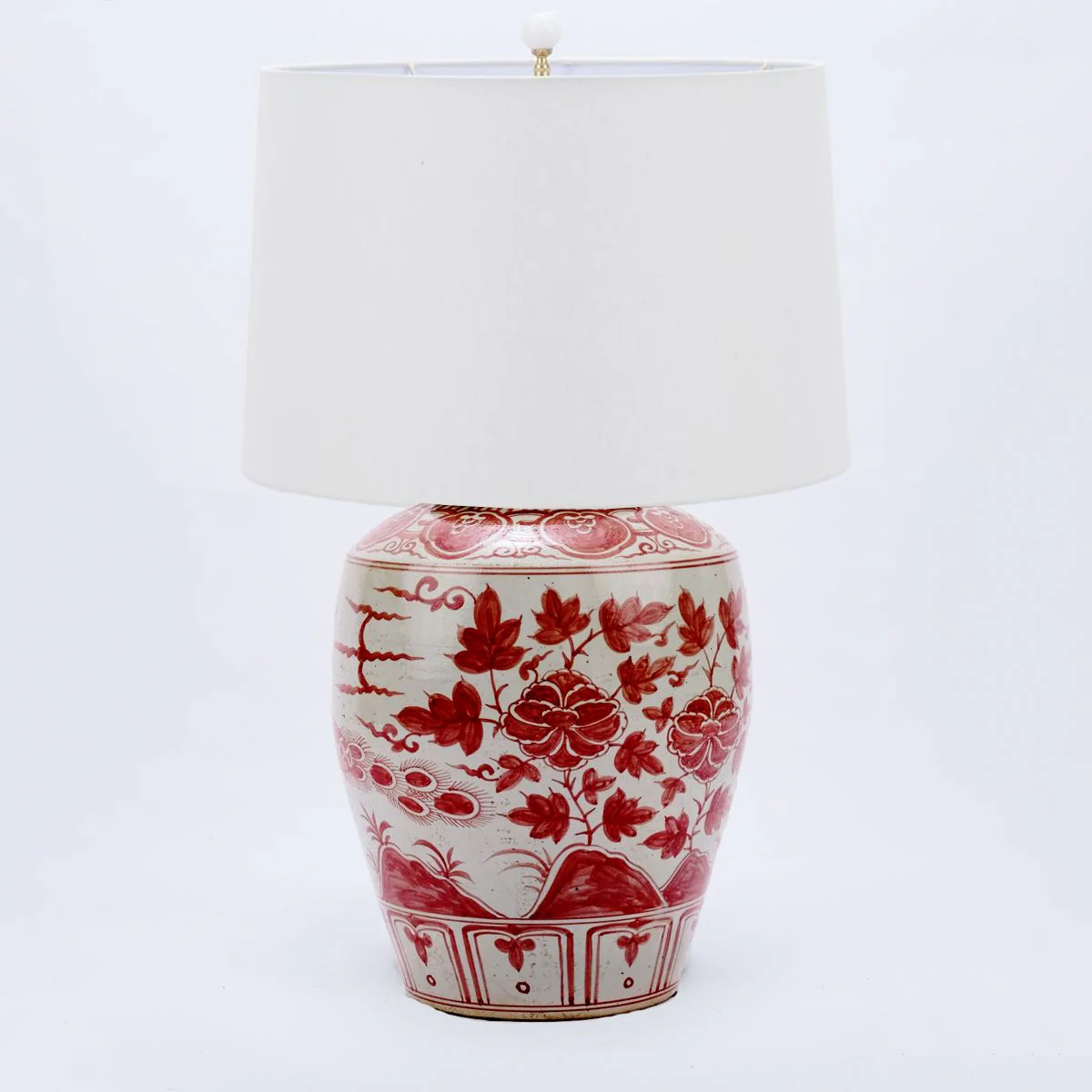 Legend of Asia Coral Red Barn Jar Bird Motif Lamp