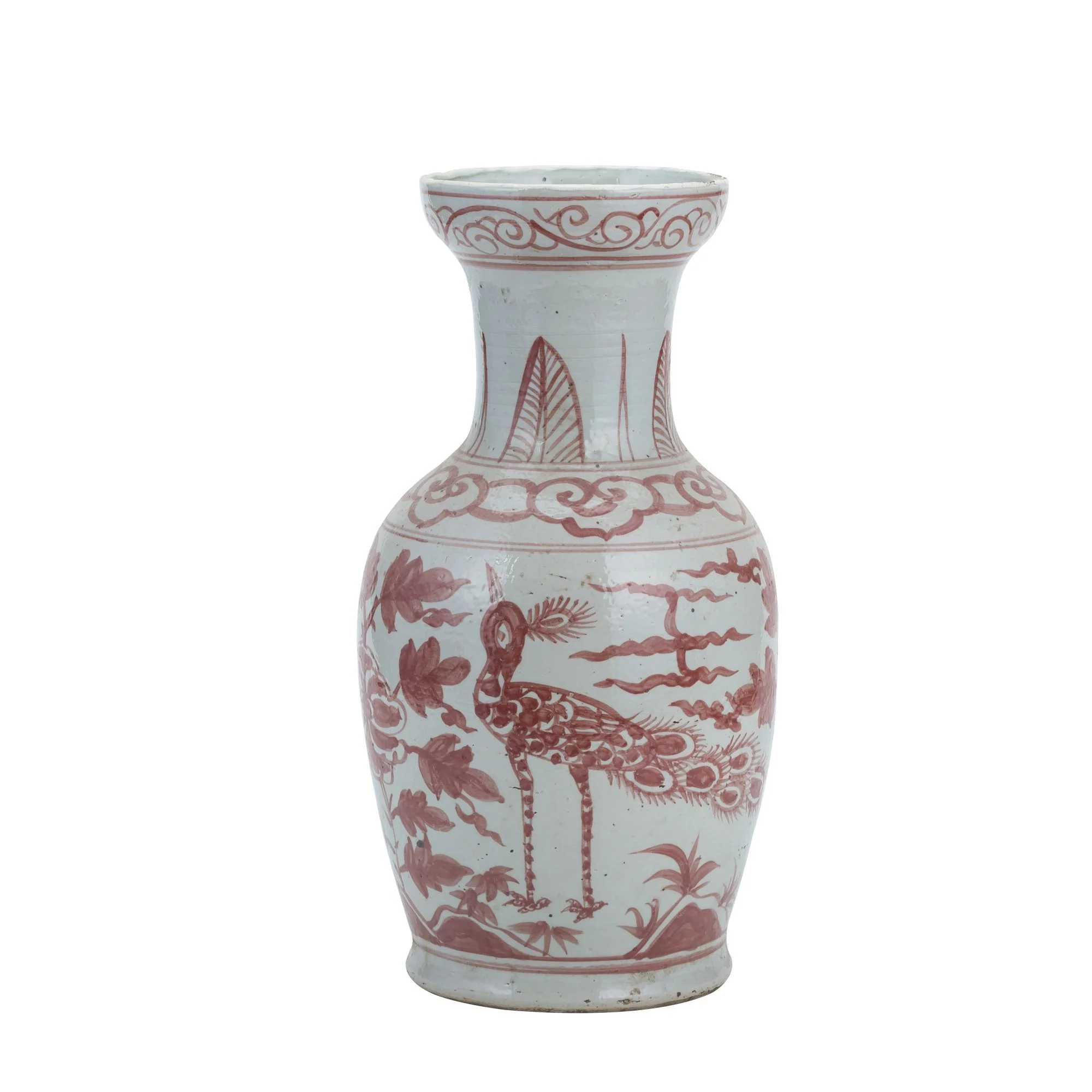 Legend of Asia Coral Red Bird Vase With Dish-shaped Mouth
